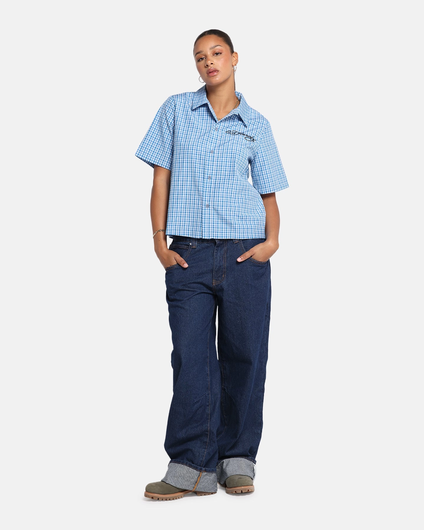 Ed Hardy Panther Button-Up Shirt Blue