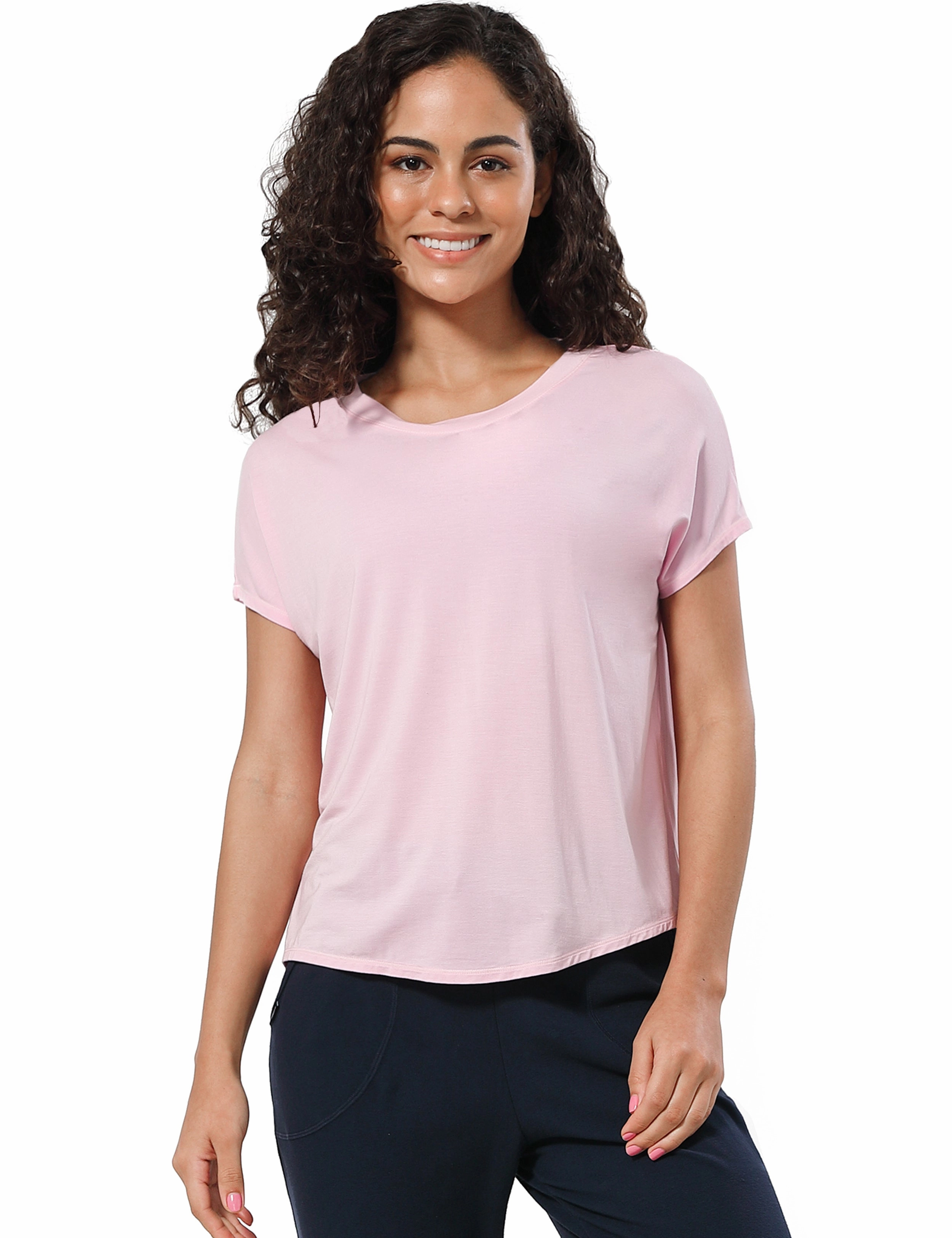 Hip Length Short Sleeve Shirt lightpink_Golf