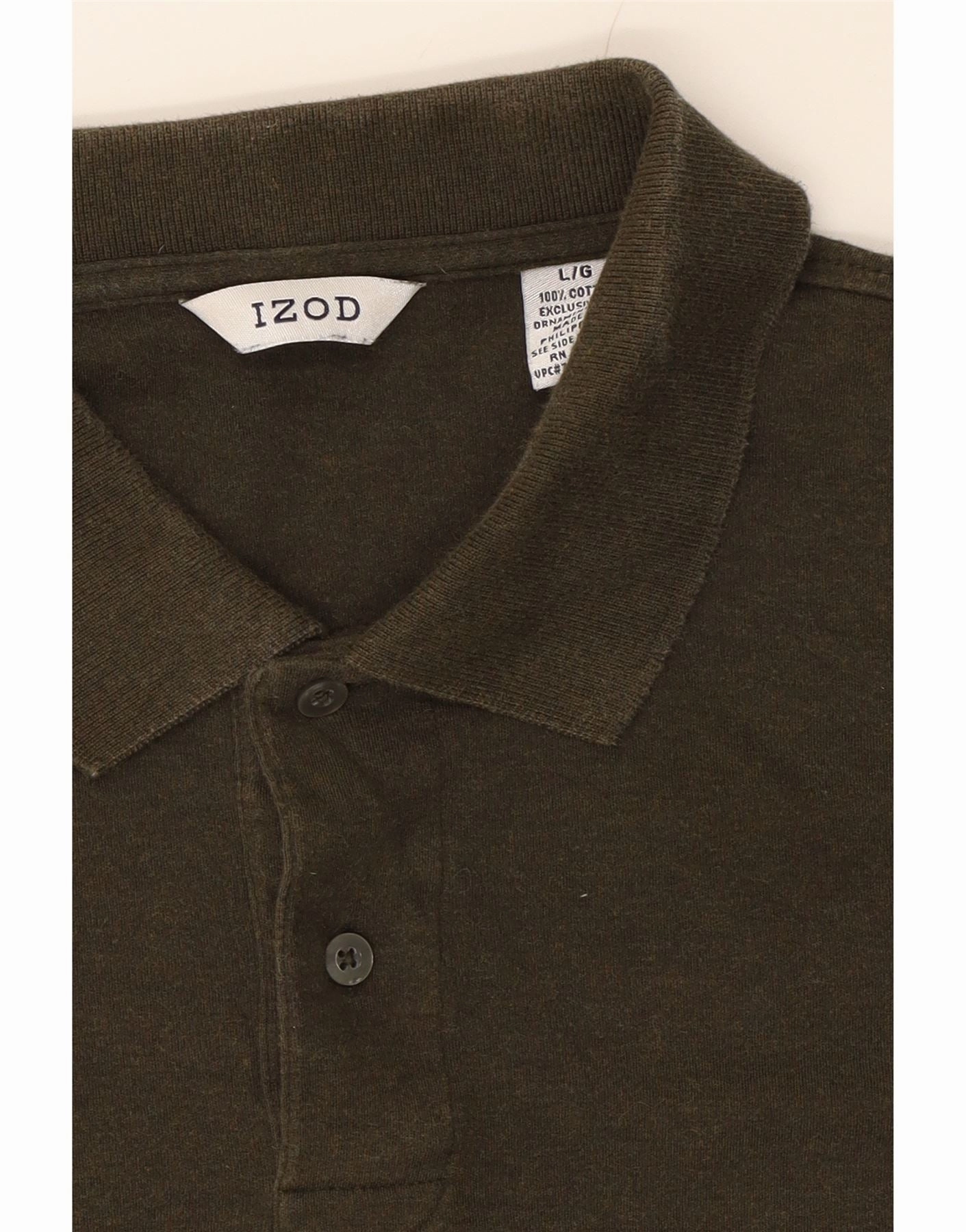 IZOD Mens Long Sleeve Polo Shirt Large Khaki Cotton