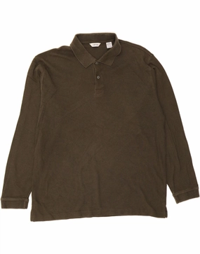 IZOD Mens Long Sleeve Polo Shirt Large Khaki Cotton