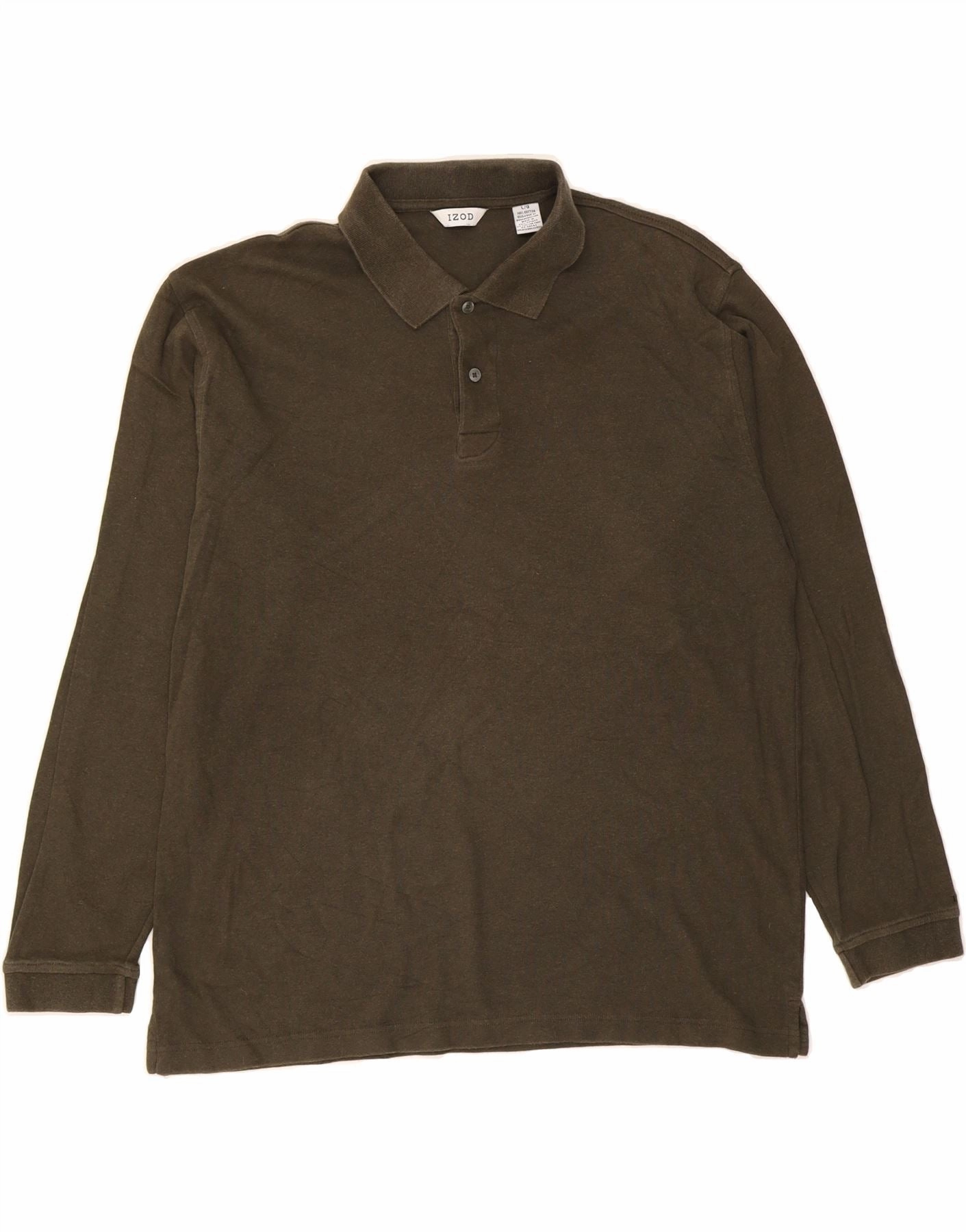 IZOD Mens Long Sleeve Polo Shirt Large Khaki Cotton