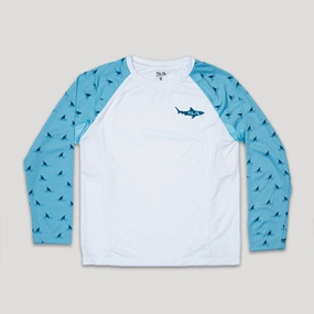 Kids Performance Long Sleeve Shirt w/ Mesh | White | 2-sleeve Baby Shark