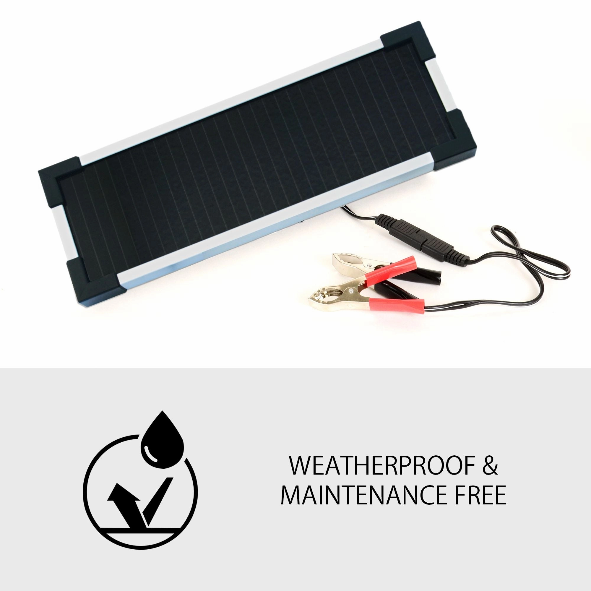 Koolatron 12V Solar Trickle Charger, 1.9W, 115 mAh Max Output, Black, Weatherproof Car Battery Charger with Battery Clamp and J-Plug for Car, Automotive, Motorcycle, Boat, Golf Cart