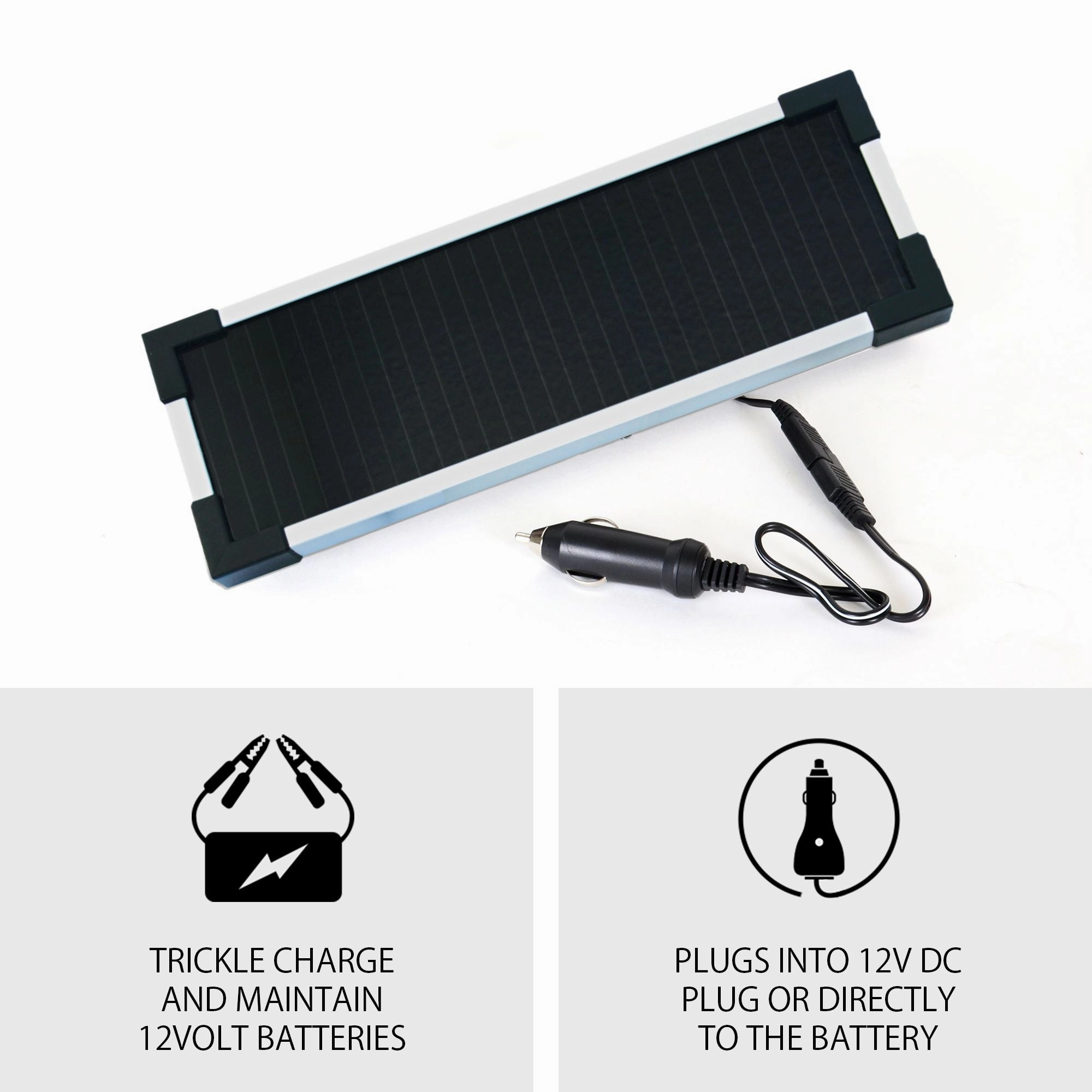 Koolatron 12V Solar Trickle Charger, 1.9W, 115 mAh Max Output, Black, Weatherproof Car Battery Charger with Battery Clamp and J-Plug for Car, Automotive, Motorcycle, Boat, Golf Cart