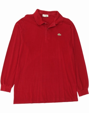 LACOSTE Mens Long Sleeve Polo Shirt Size 5 Large Red Cotton