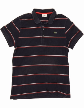 LACOSTE Mens Polo Shirt Size 6 XL Navy Blue Striped Cotton