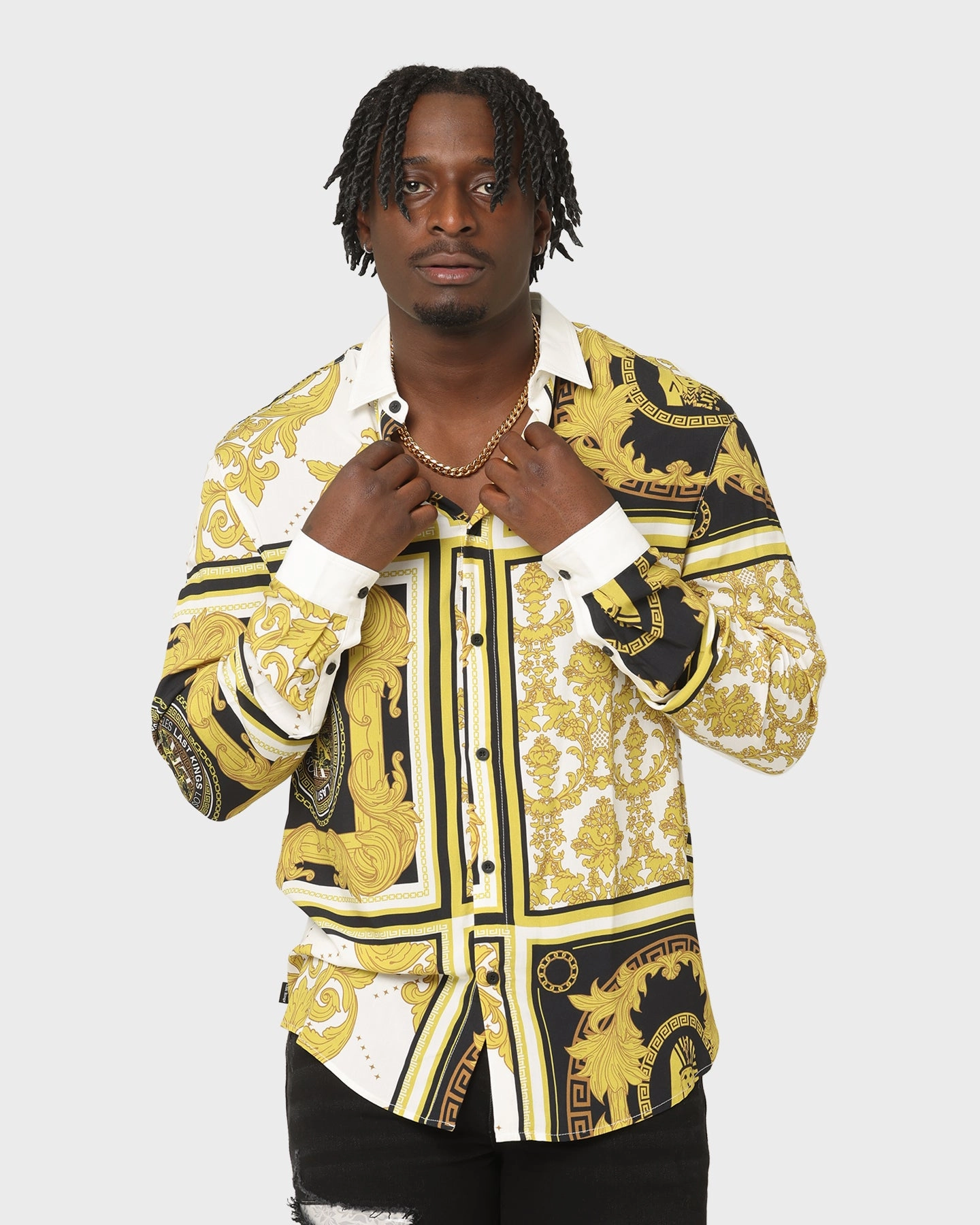 Last Kings Baroque Long Sleeve Shirt Black/White/Gold