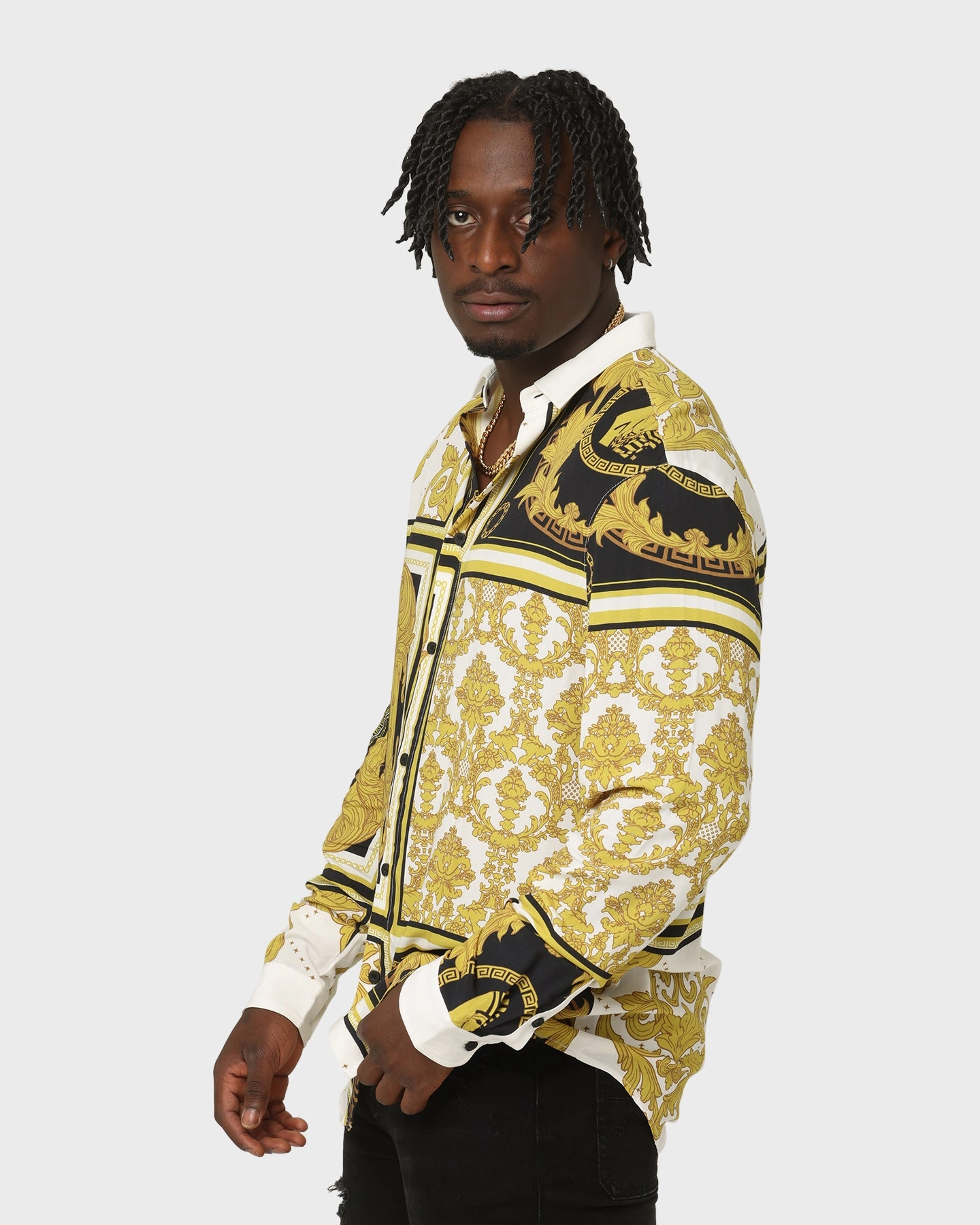 Last Kings Baroque Long Sleeve Shirt Black/White/Gold