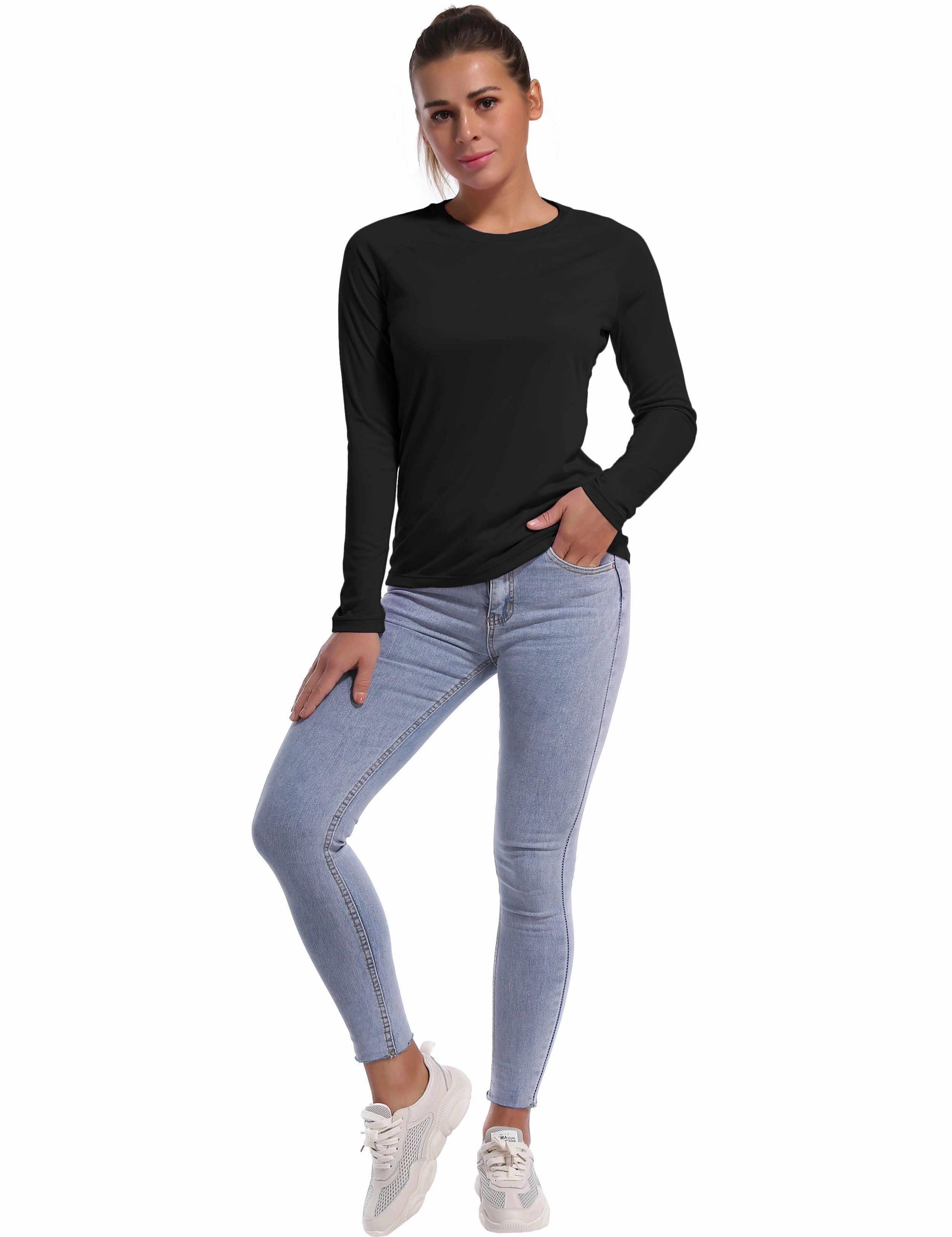Long Sleeve Athletic Shirts black_Plus Size