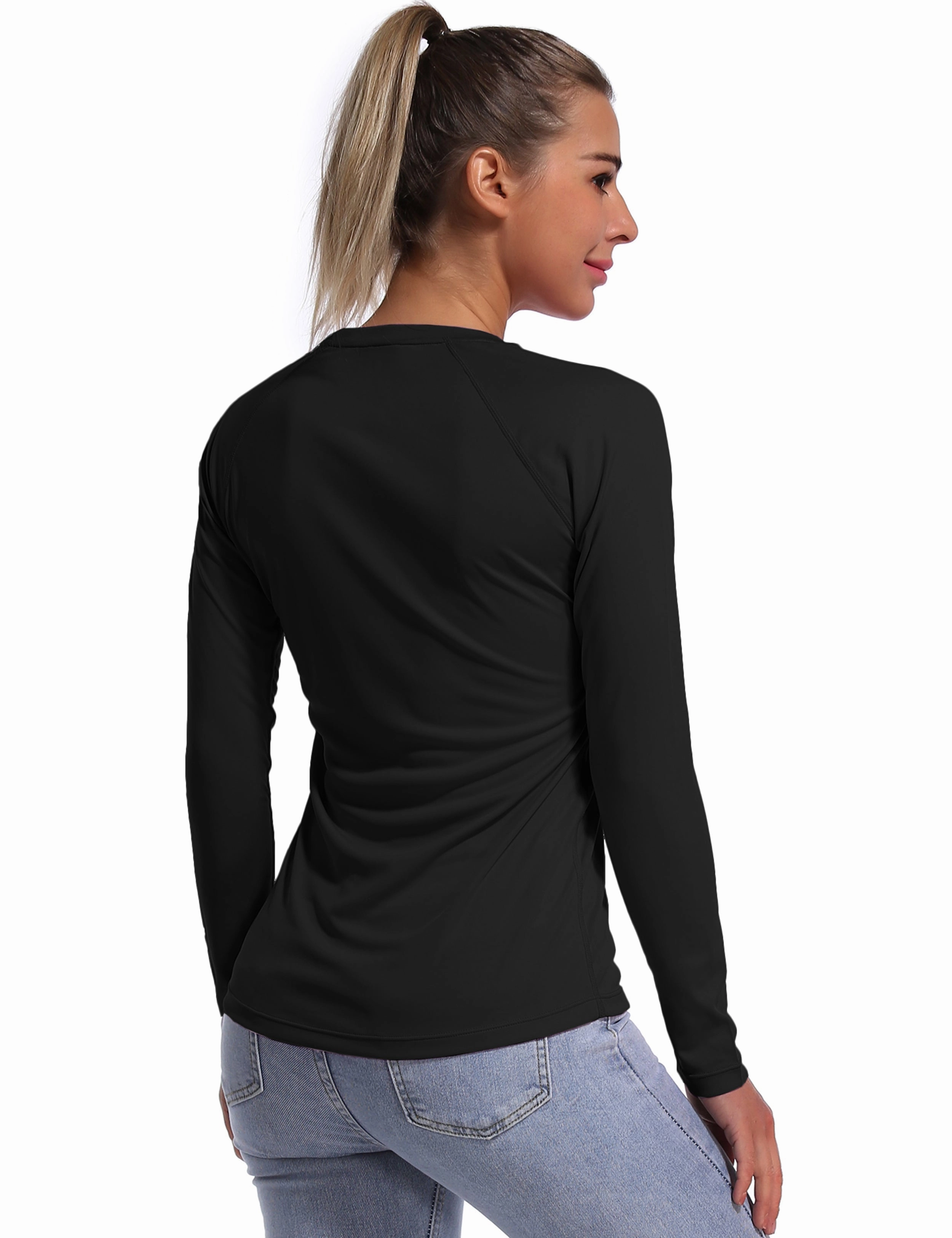 Long Sleeve Athletic Shirts black_Plus Size