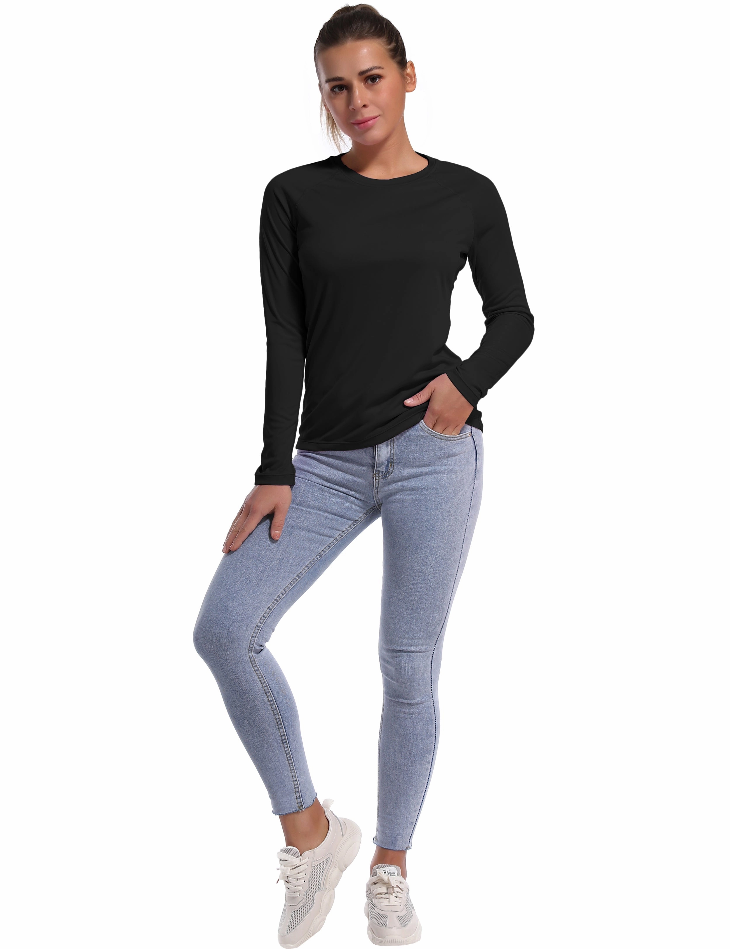 Long Sleeve Athletic Shirts black_yoga