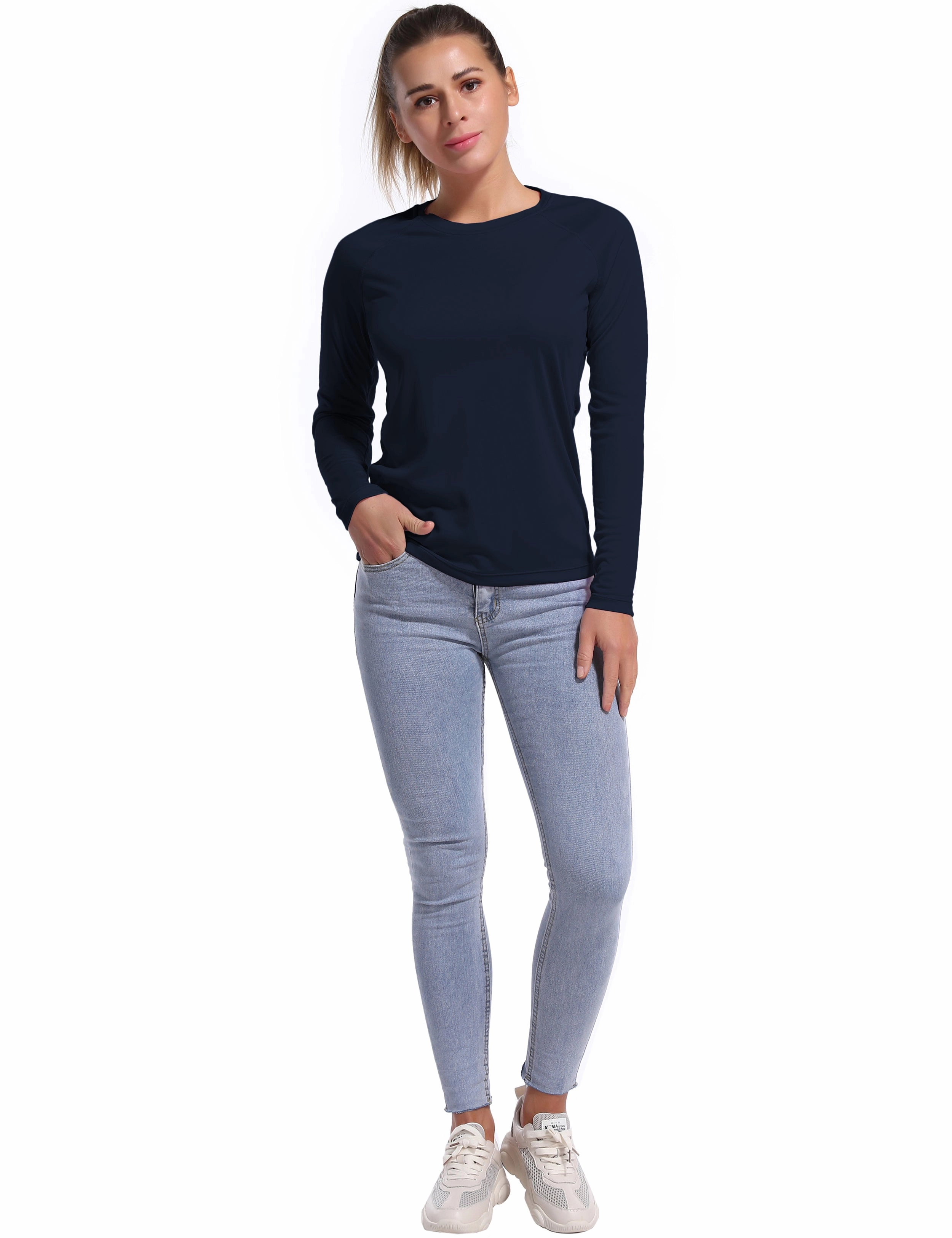 Long Sleeve Athletic Shirts darknavy_Tall Size