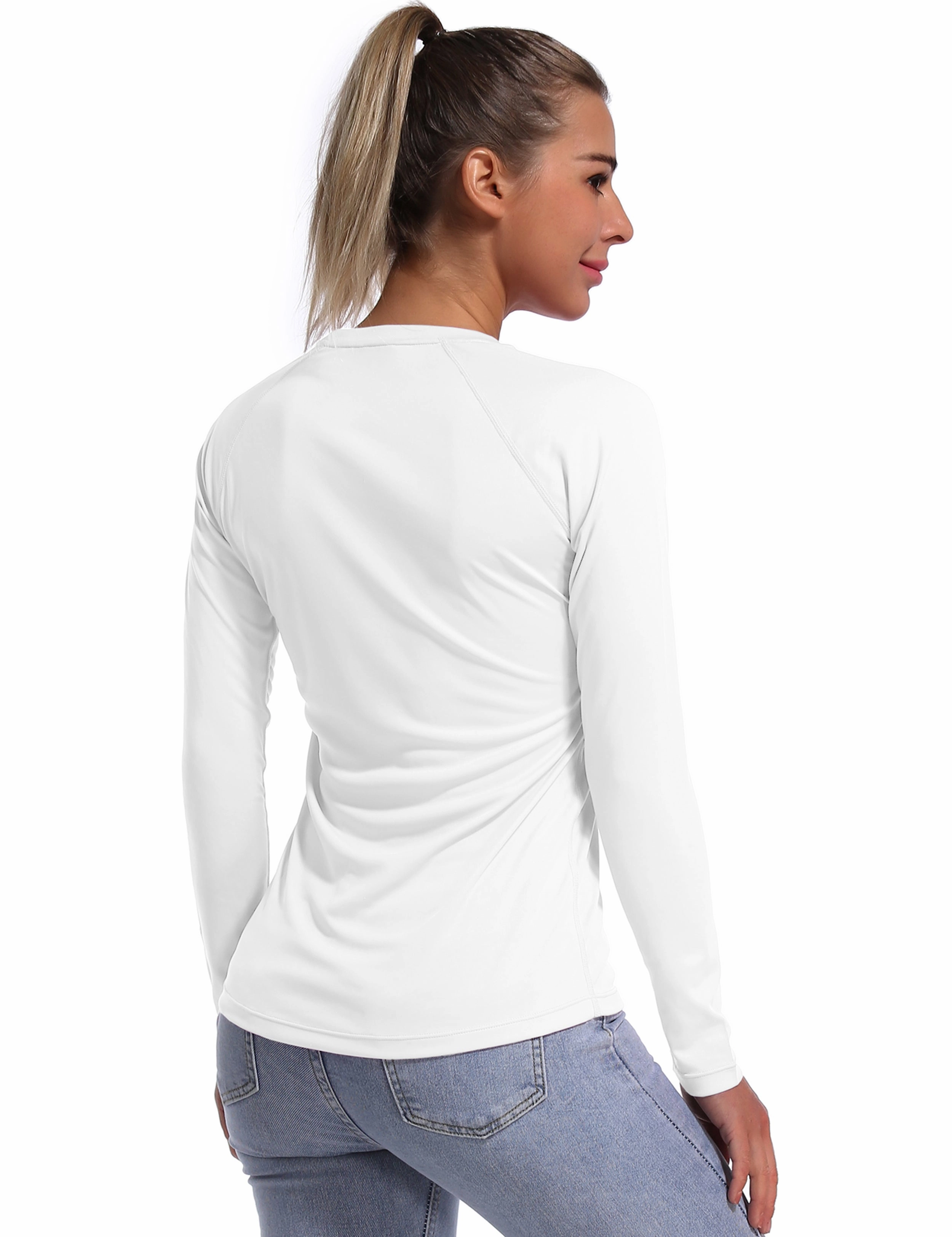 Long Sleeve Athletic Shirts white_Pilates