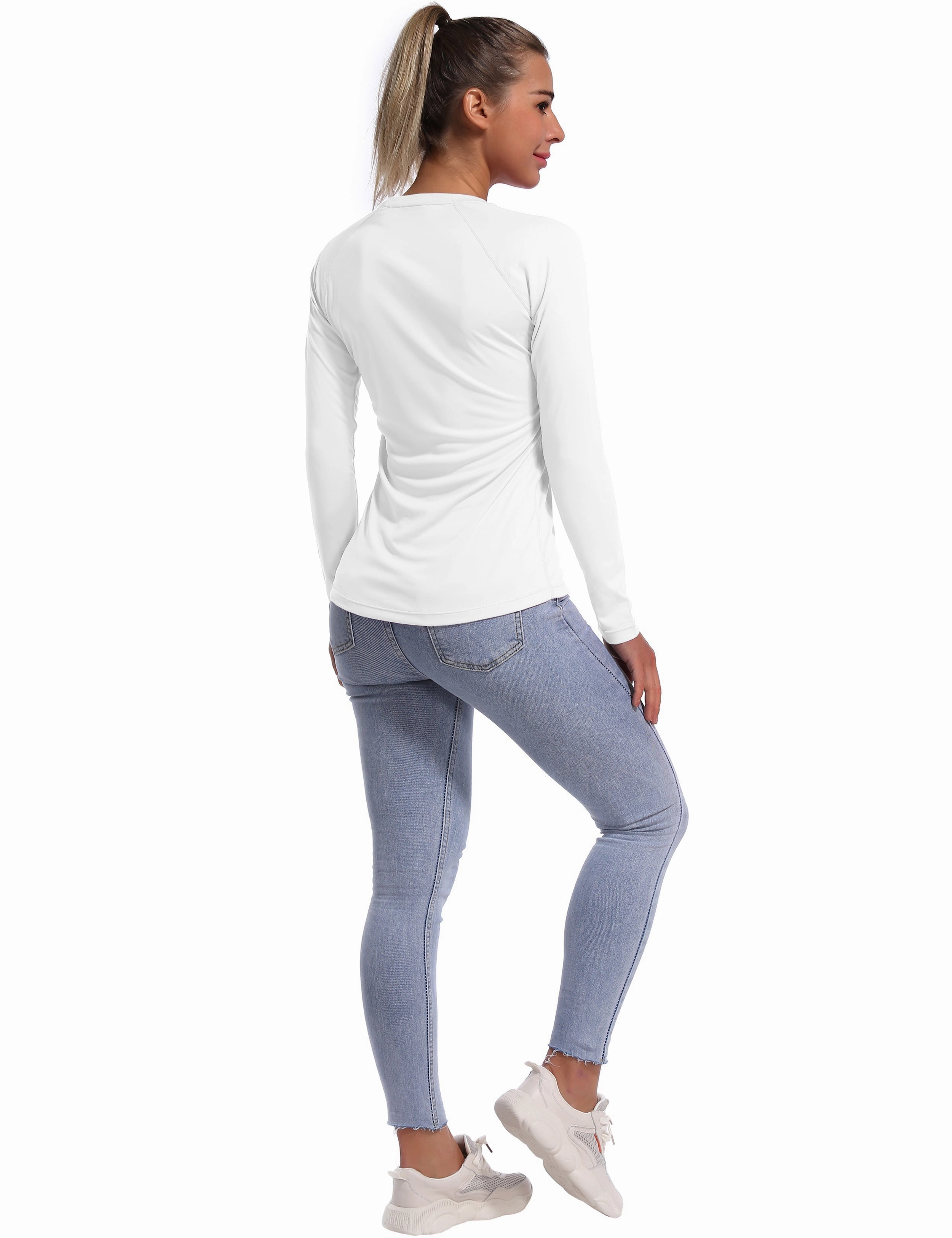 Long Sleeve Athletic Shirts white_Plus Size