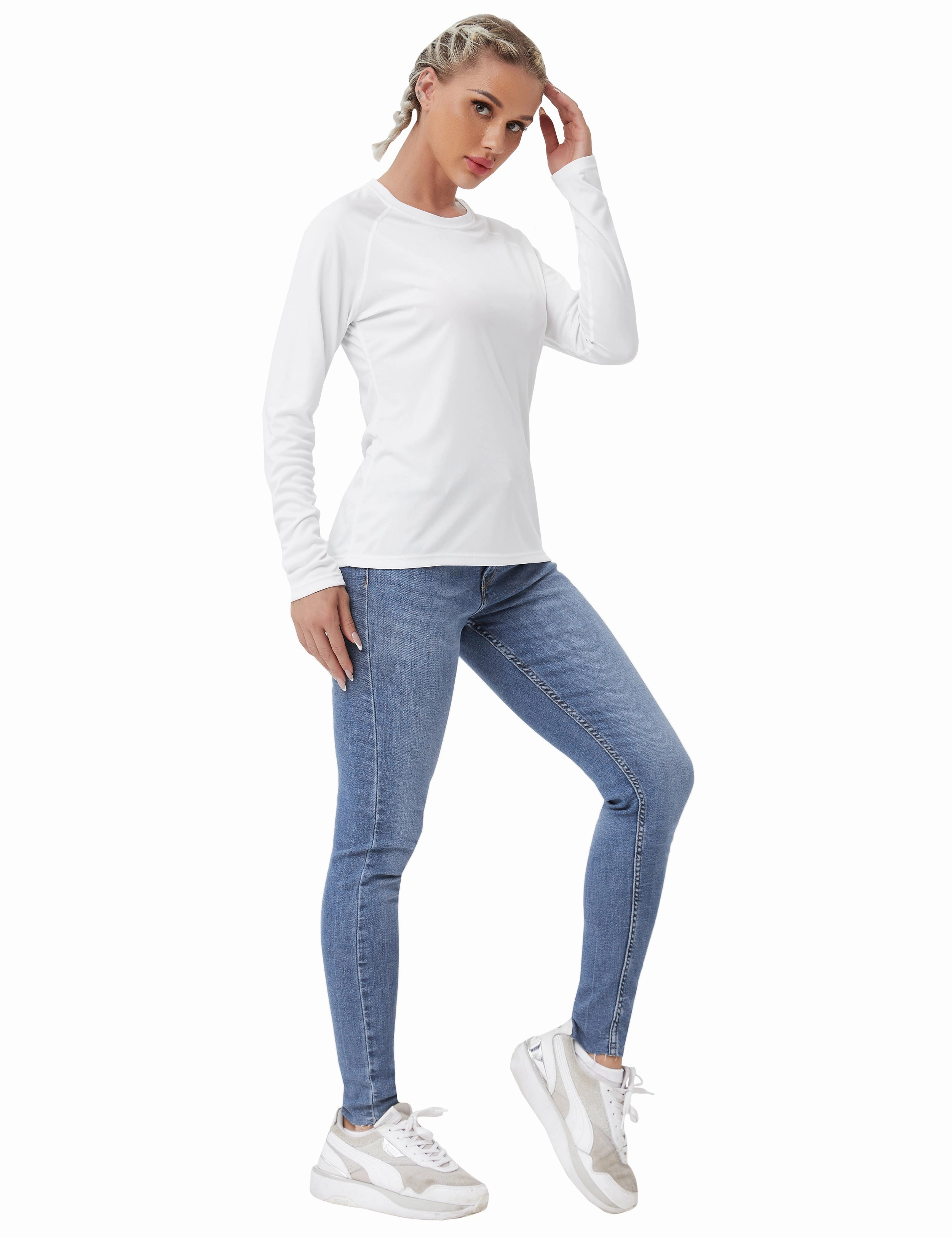 Long Sleeve Athletic Shirts white_Plus Size