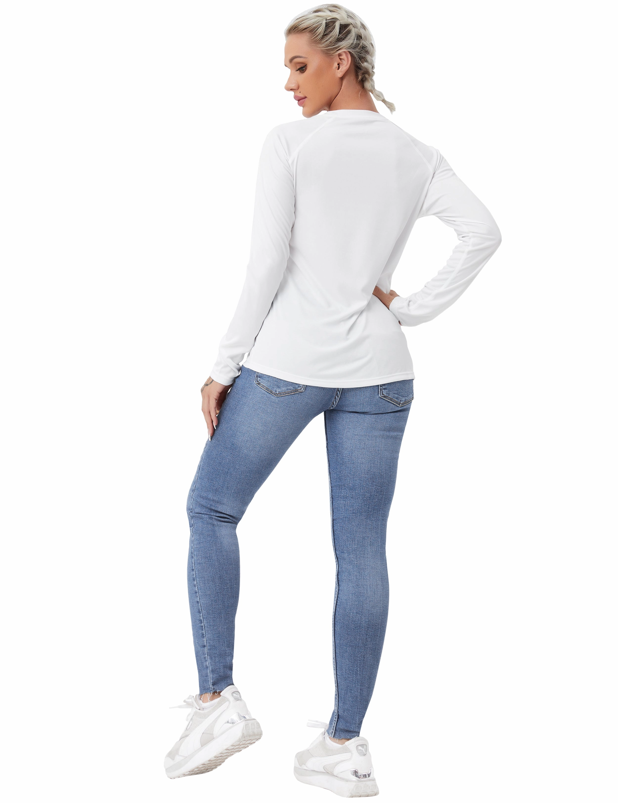 Long Sleeve Athletic Shirts white_Plus Size