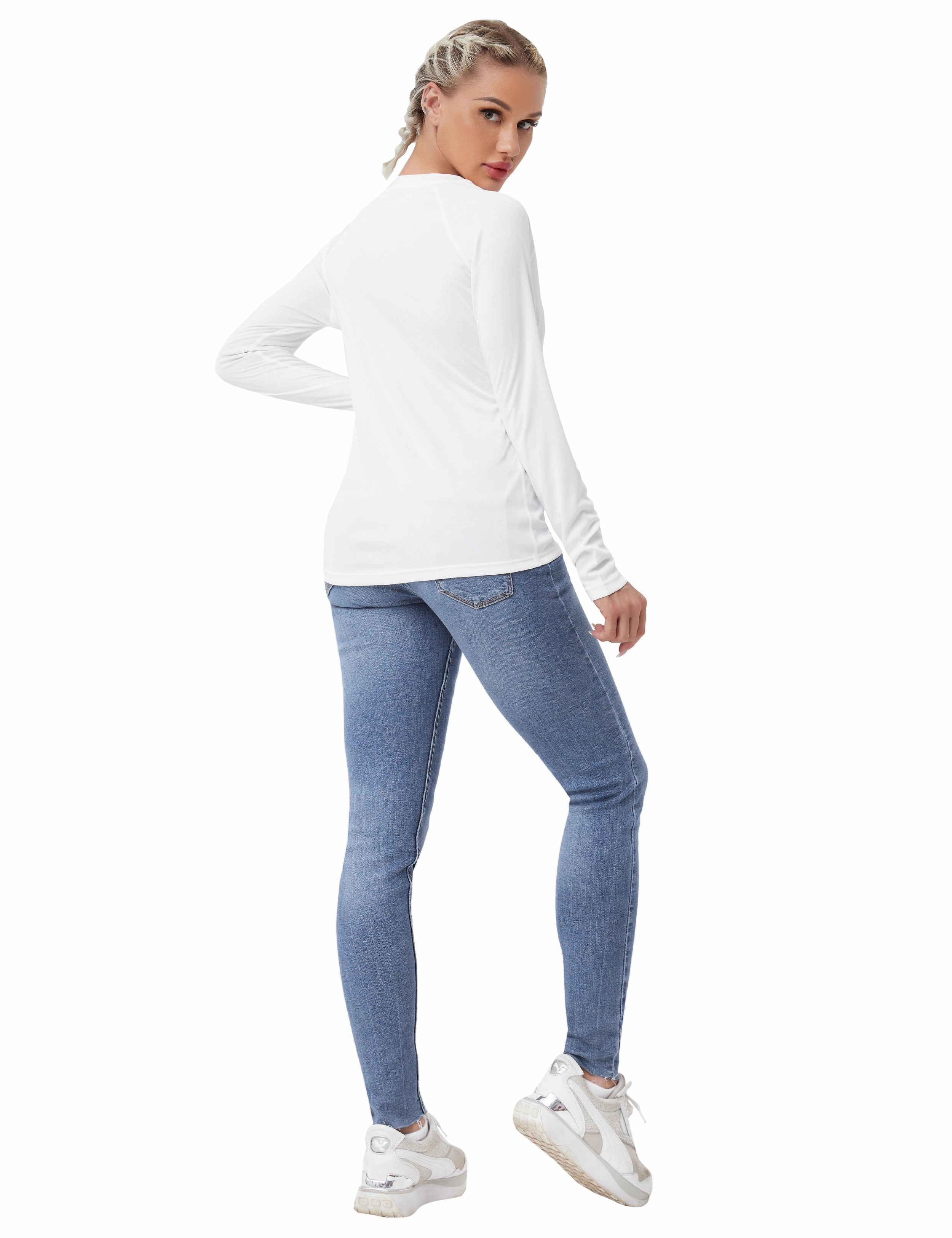Long Sleeve Athletic Shirts white_Plus Size