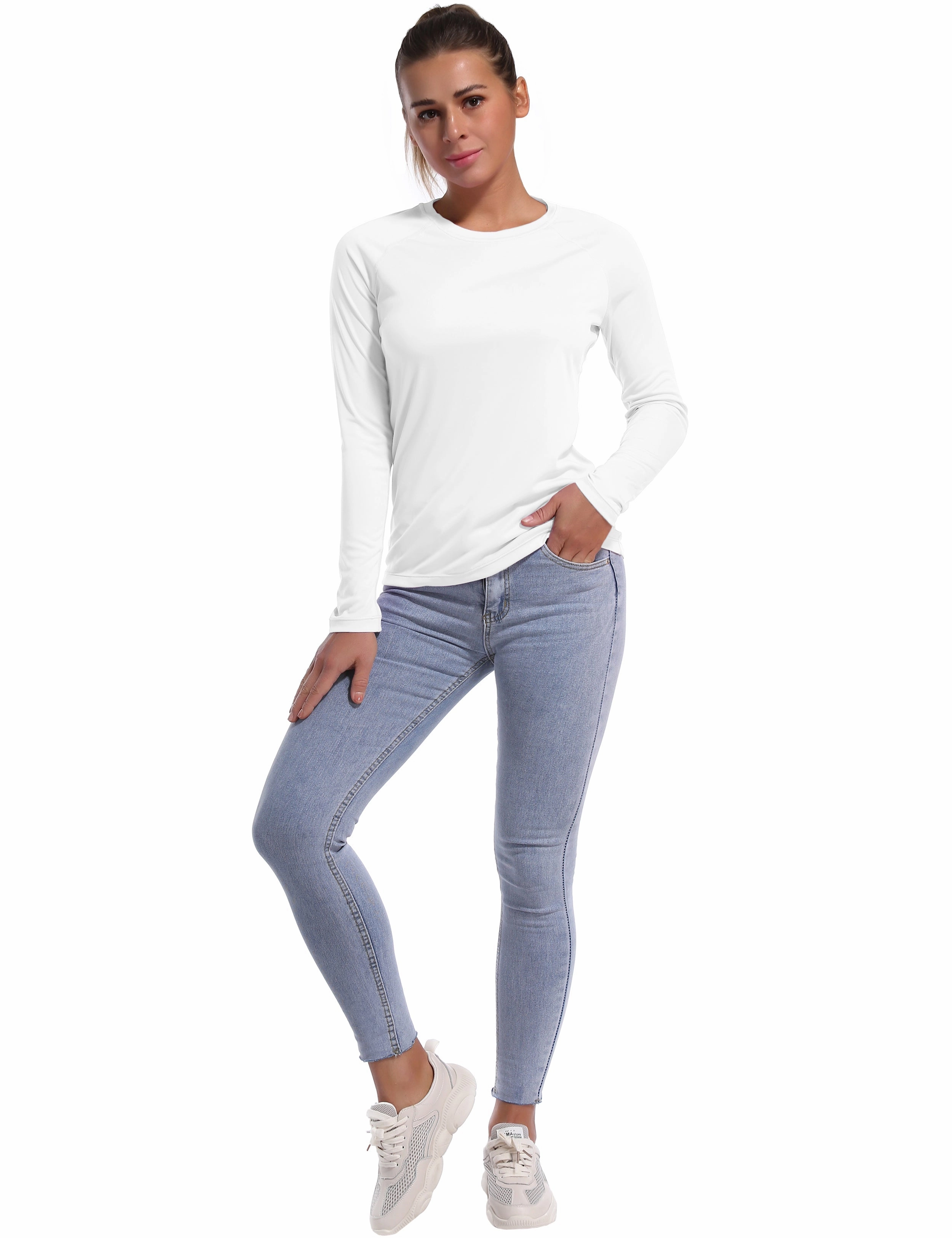 Long Sleeve Athletic Shirts white_Plus Size