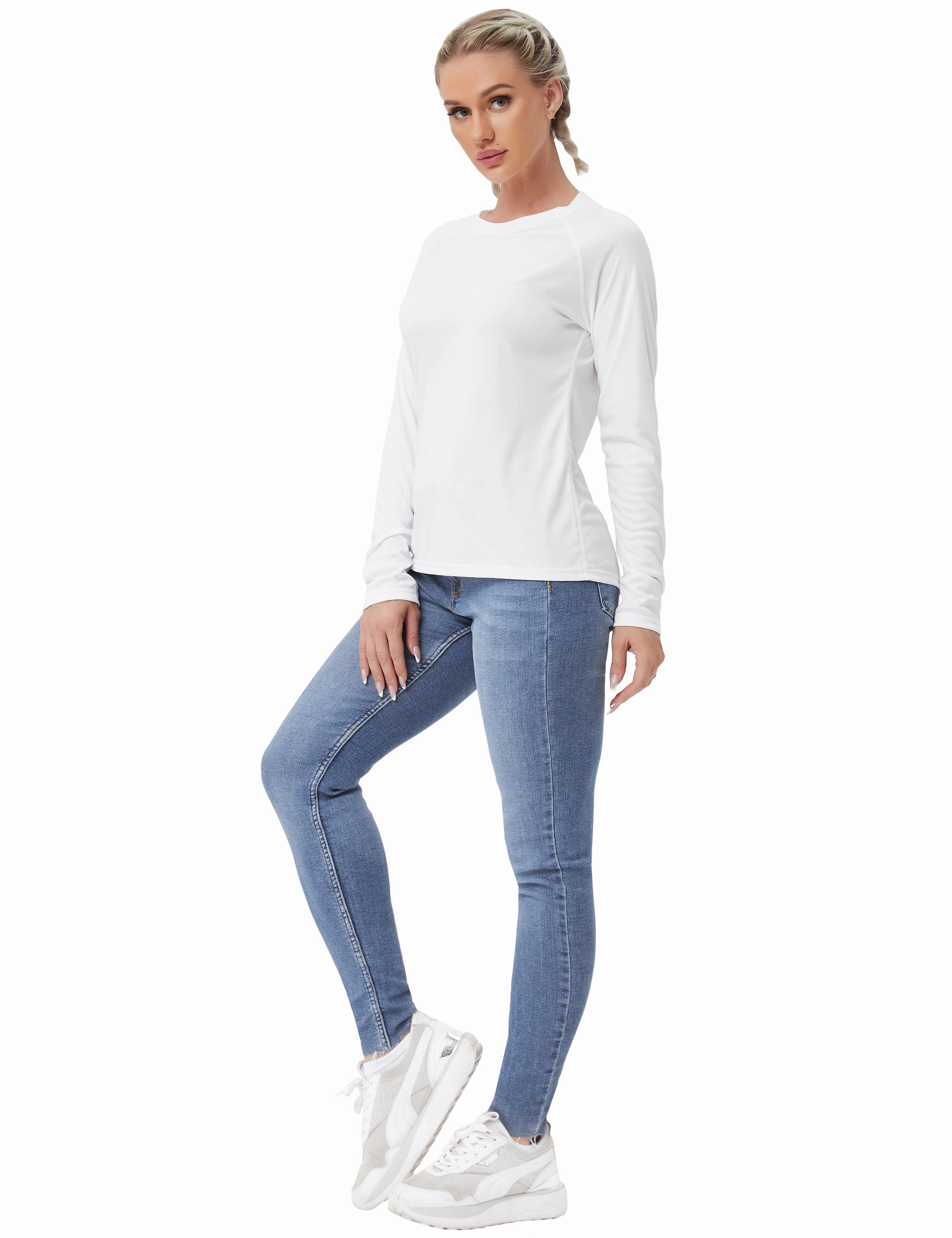 Long Sleeve Athletic Shirts white_Plus Size