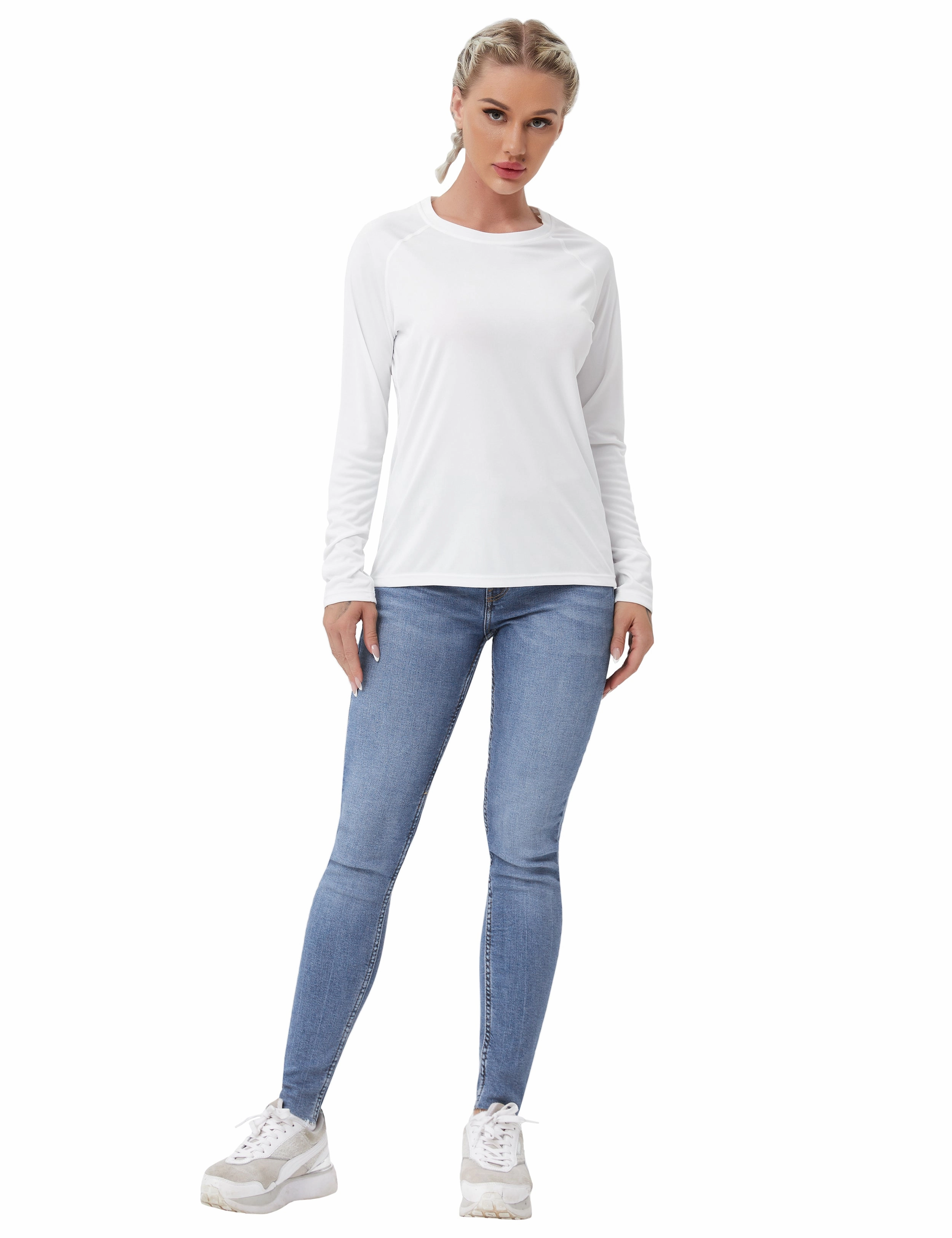 Long Sleeve Athletic Shirts white_Plus Size