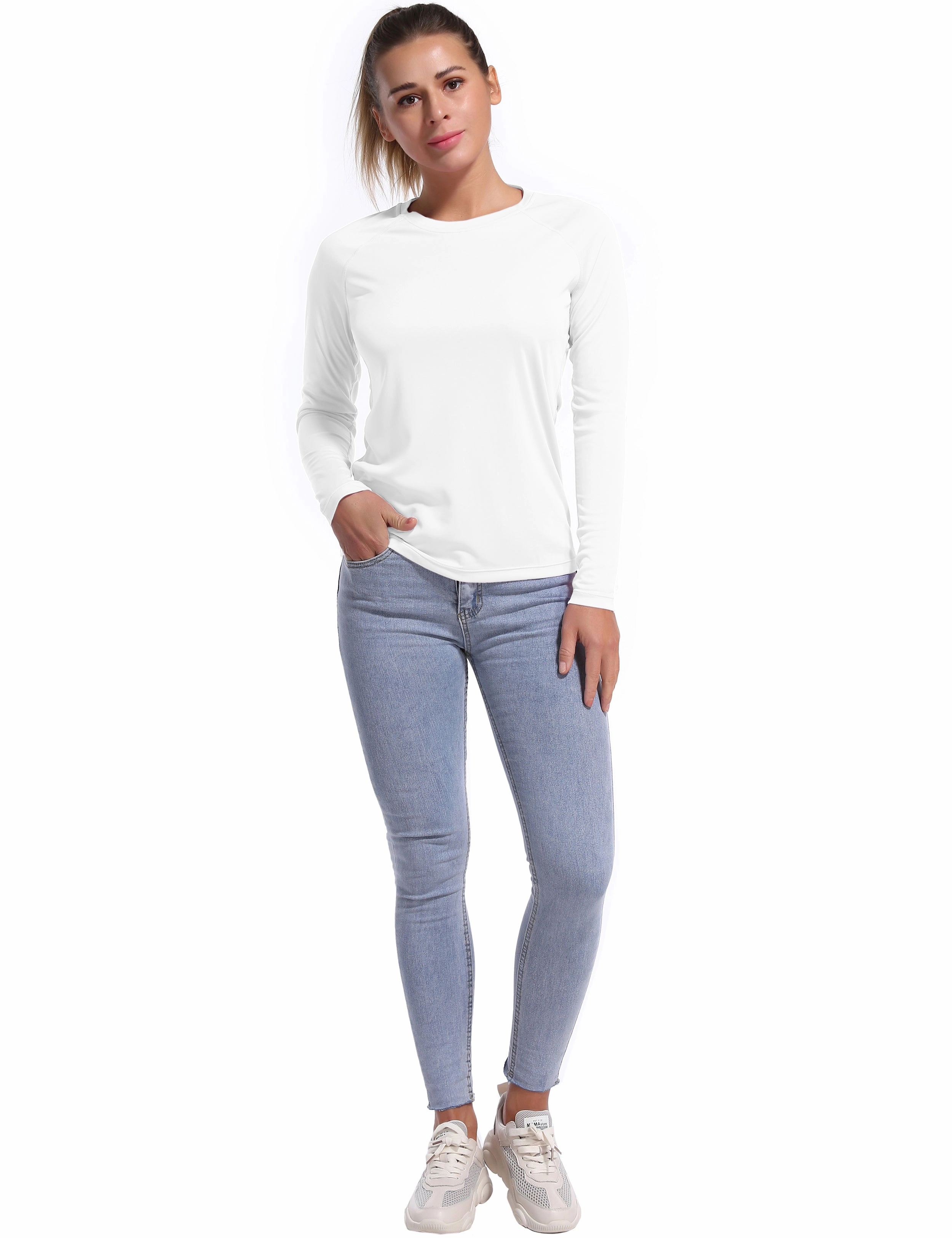 Long Sleeve Athletic Shirts white_Plus Size