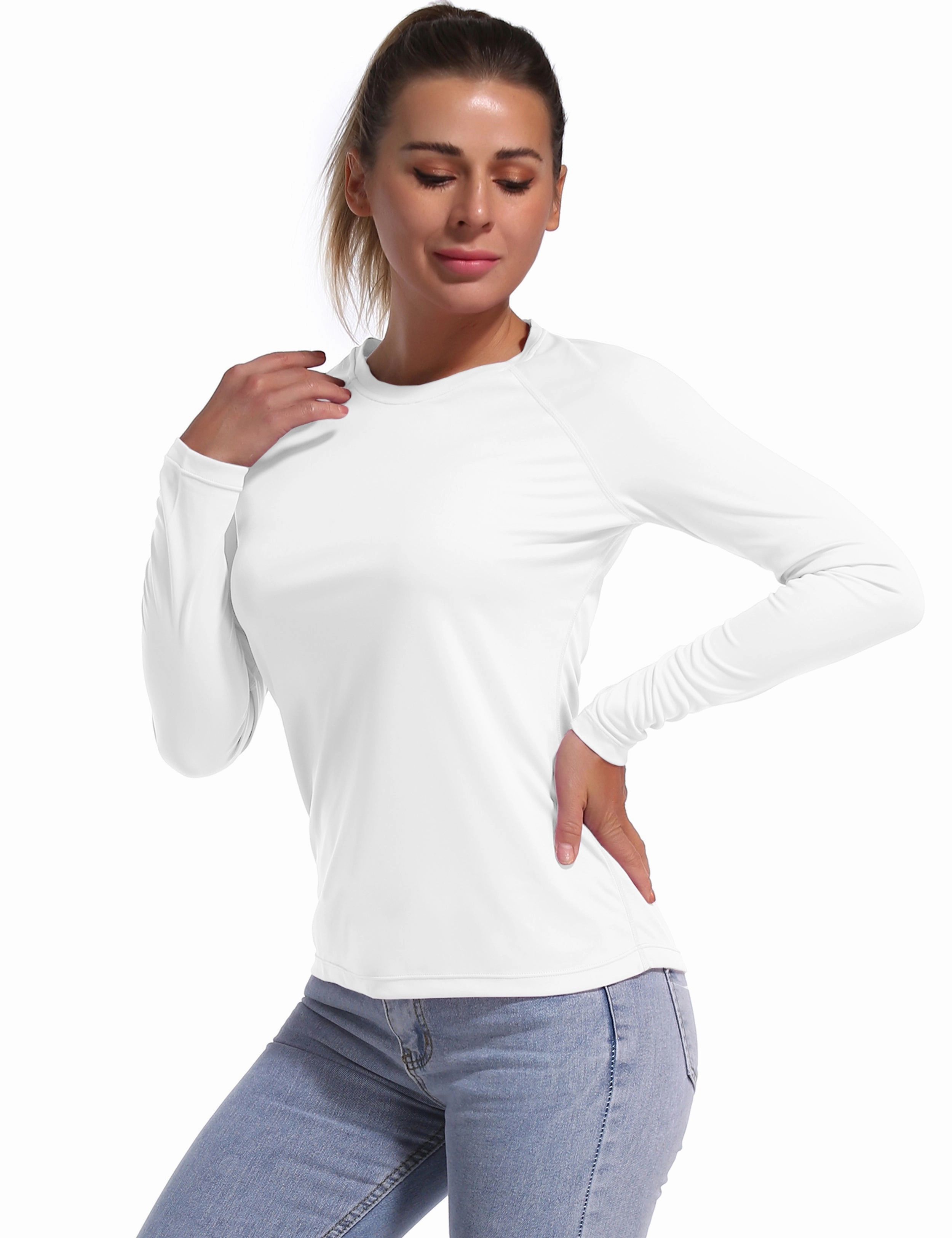 Long Sleeve Athletic Shirts white_Plus Size