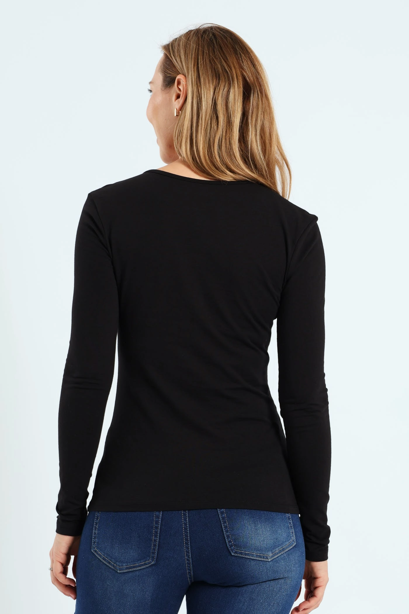Long Sleeve Henley Top - Black