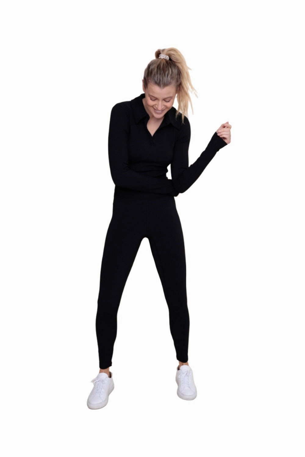 Mono B Rib Crop Polo Long Sleeve AT-A08156