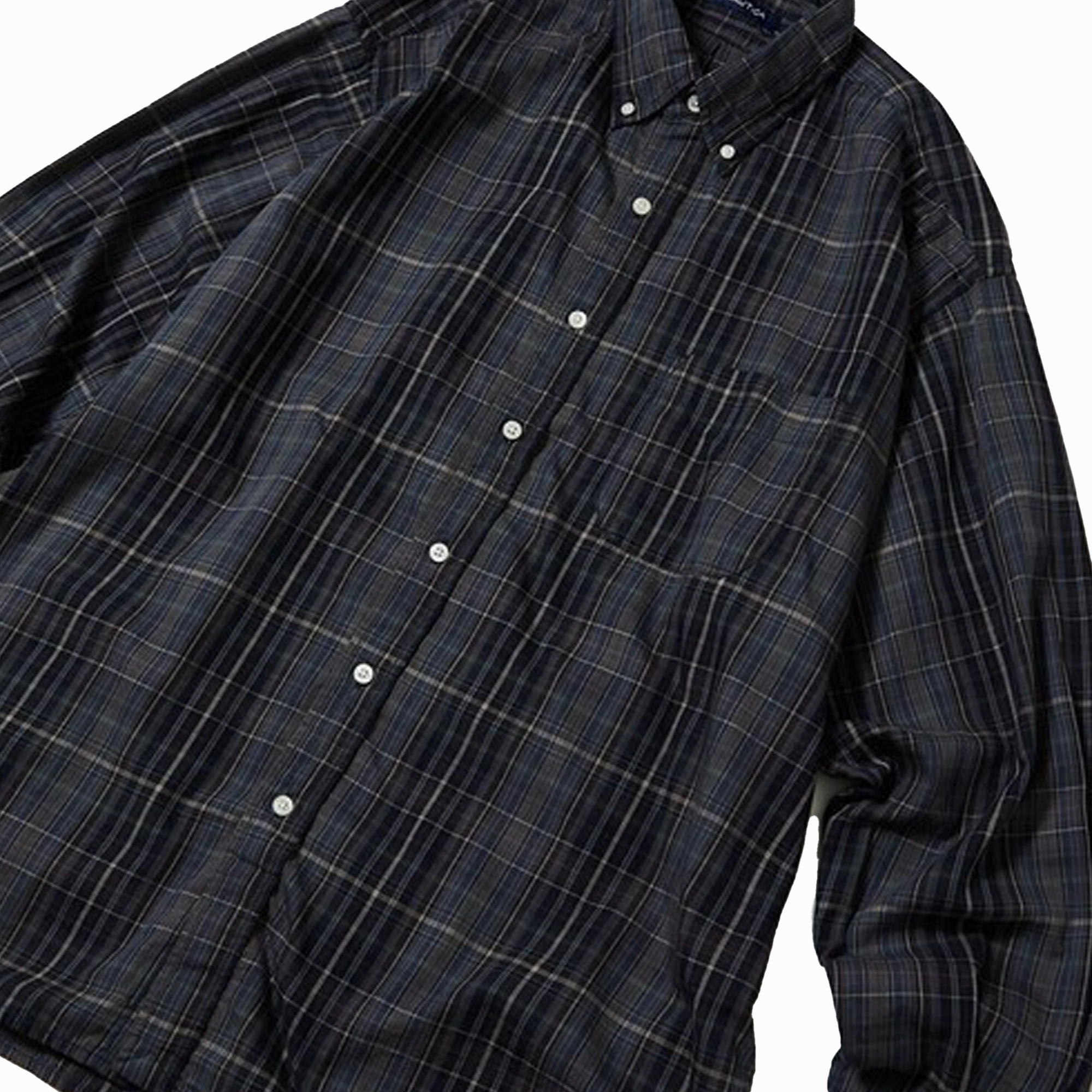 Nautica Japan Washed Twill Check Shirts Charcoal