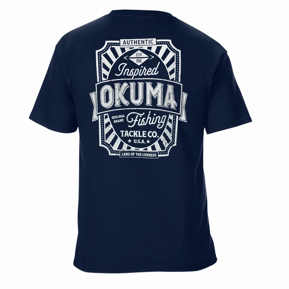Okuma Short Sleeve T-Shirt in Navy Blue - Vintage Logo 2024