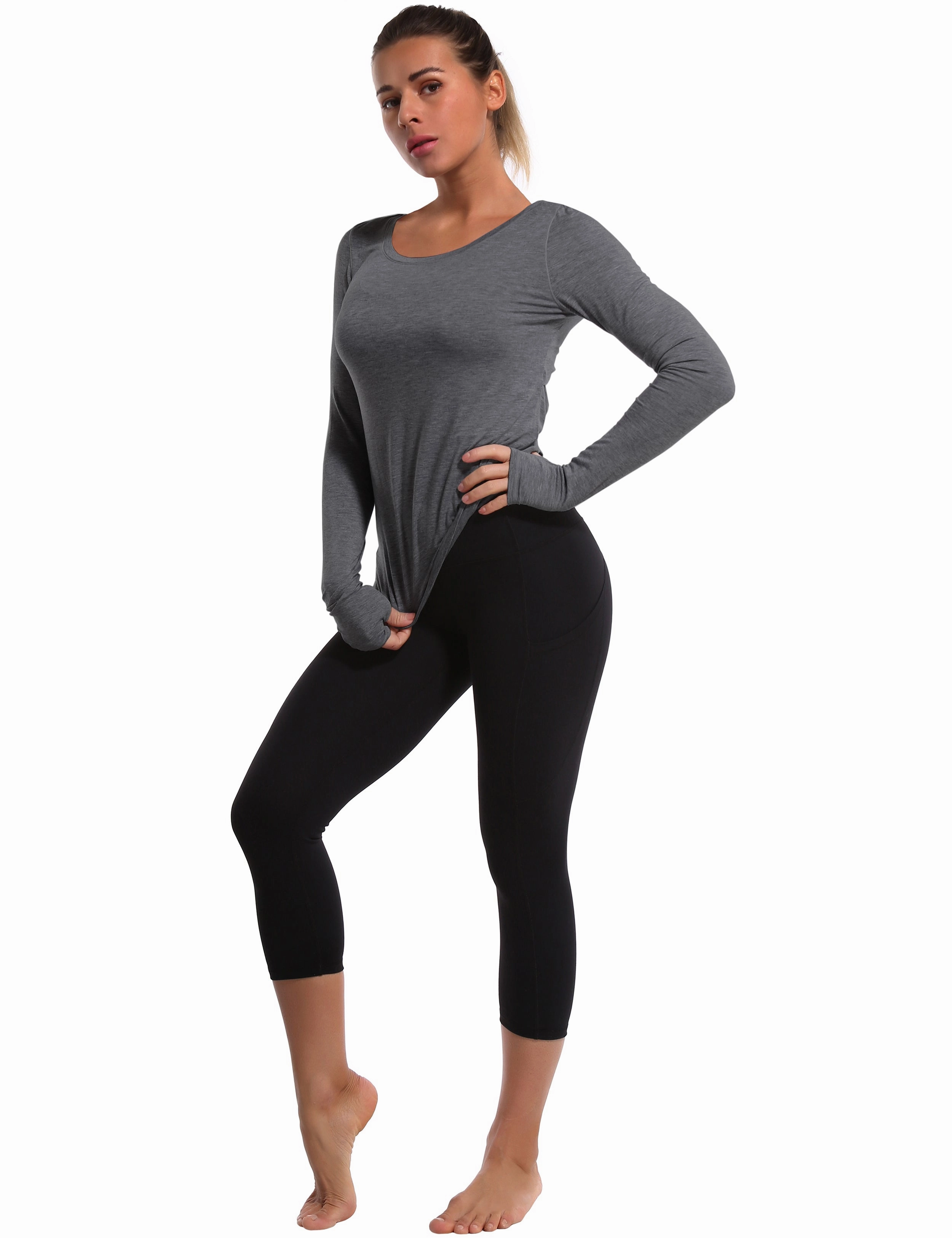 Open Back Long Sleeve Tops heathercharcoal_Golf