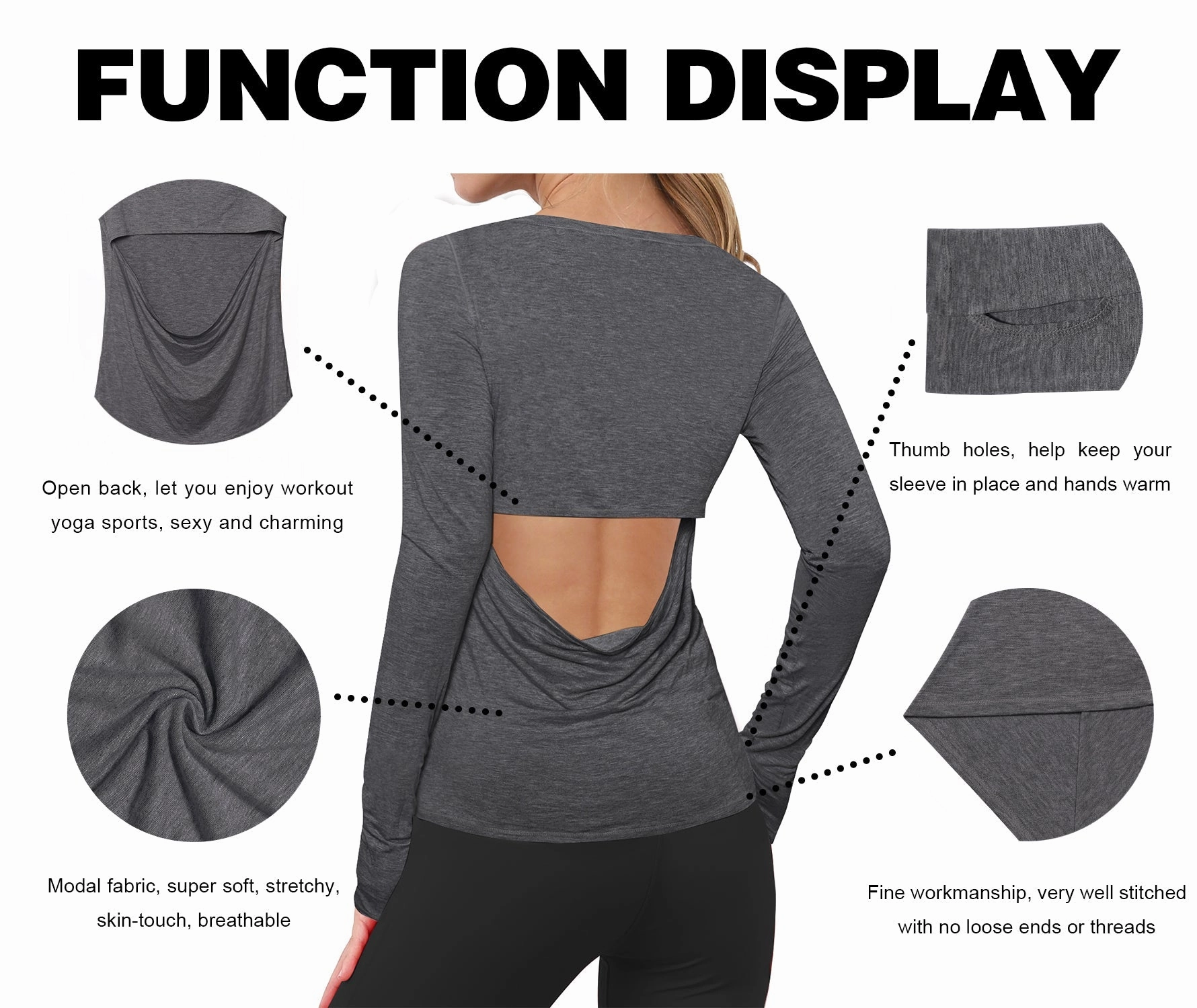 Open Back Long Sleeve Tops heathercharcoal_Golf
