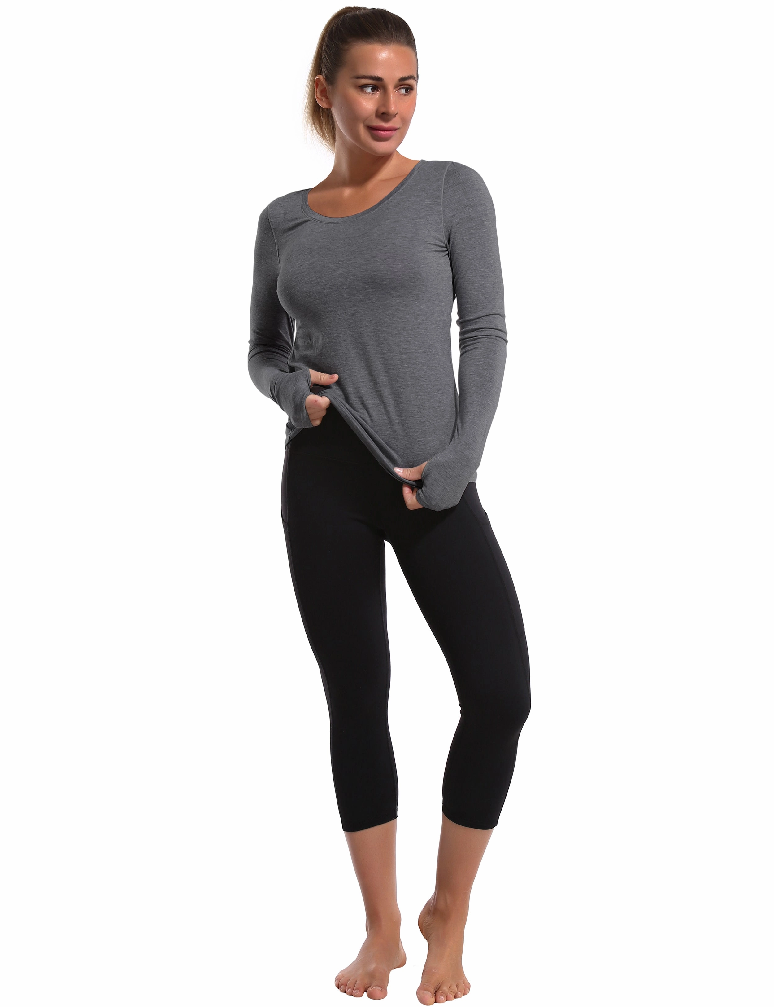 Open Back Long Sleeve Tops heathercharcoal_Golf