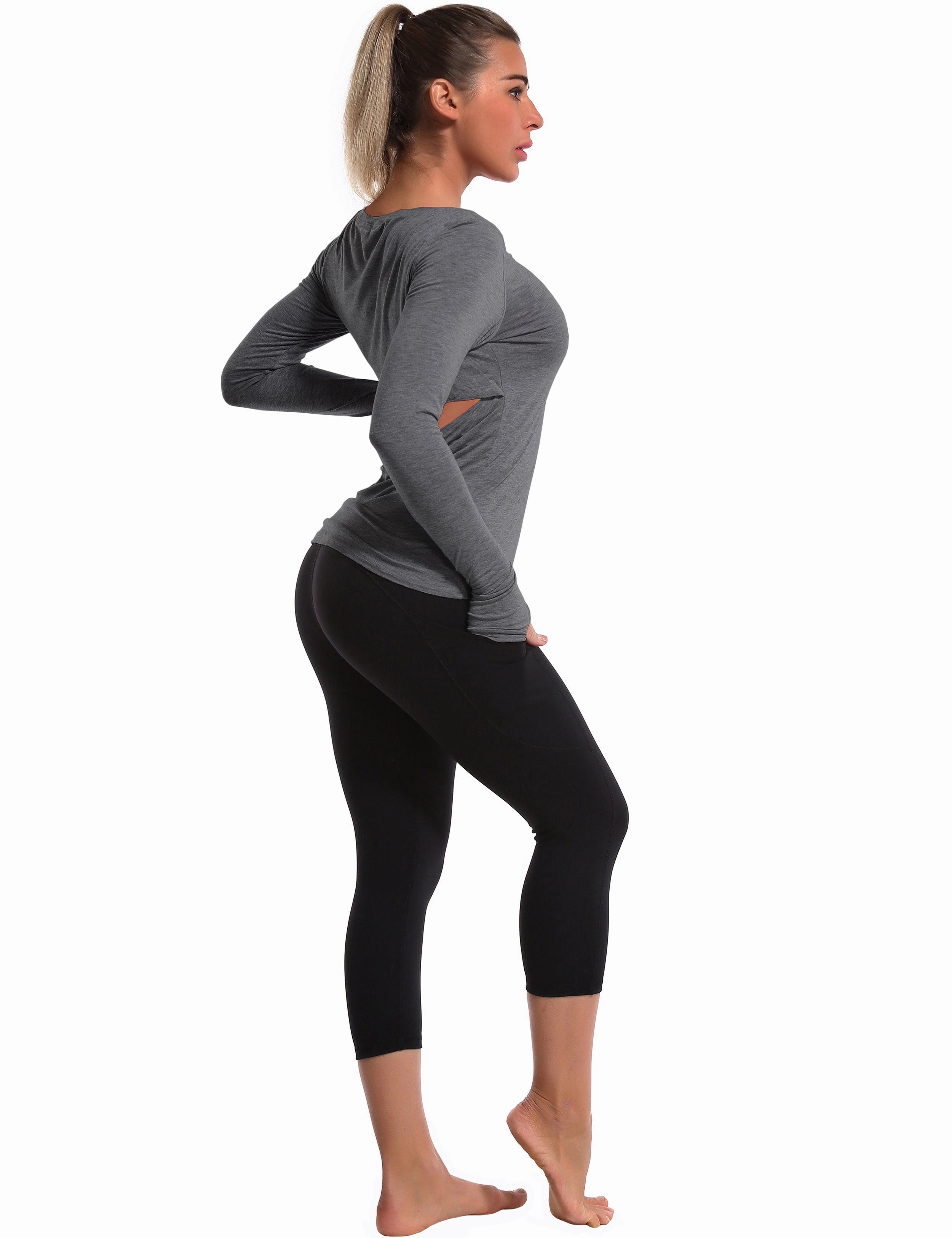 Open Back Long Sleeve Tops heathercharcoal_Golf