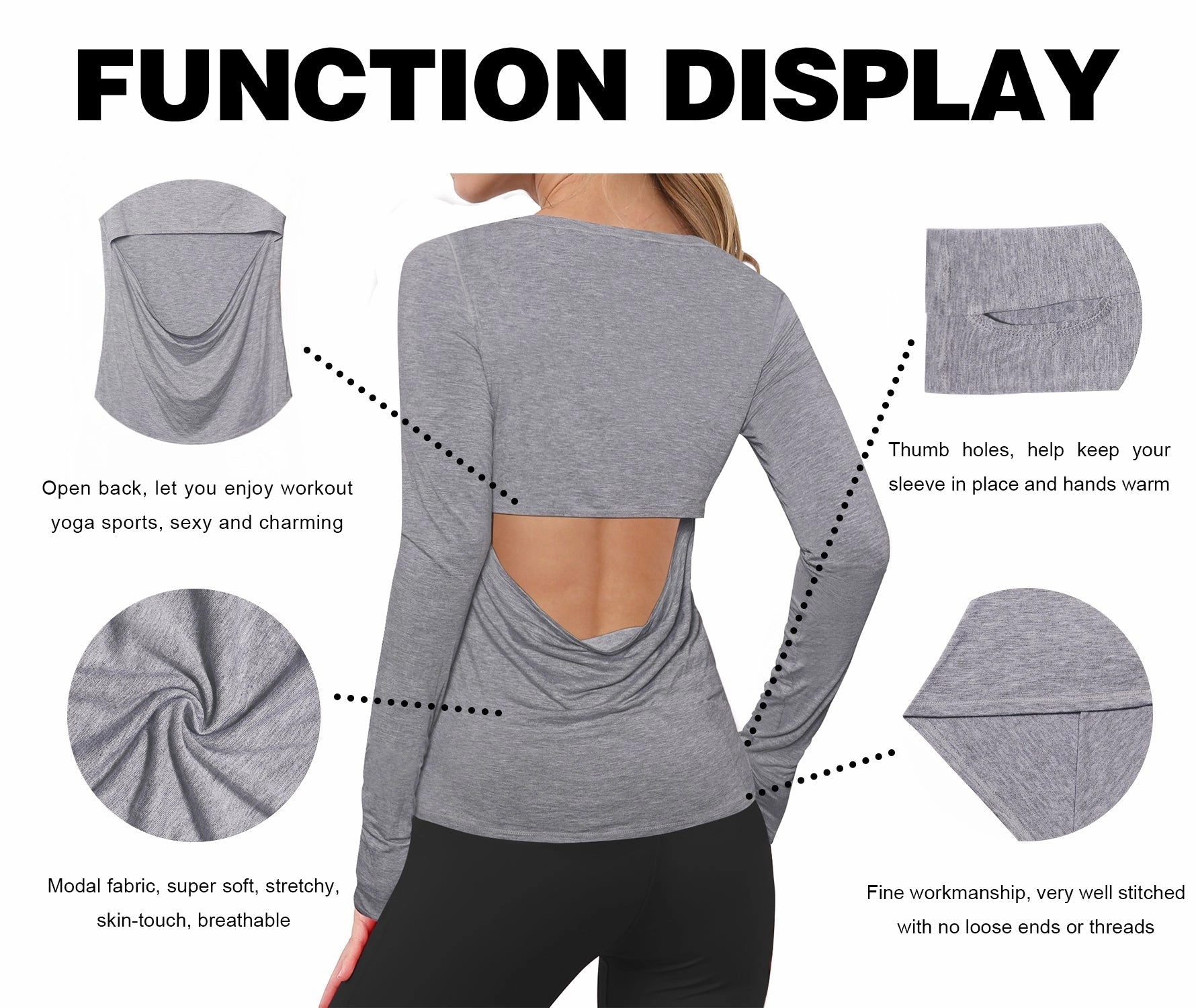 Open Back Long Sleeve Tops heathergray_Golf