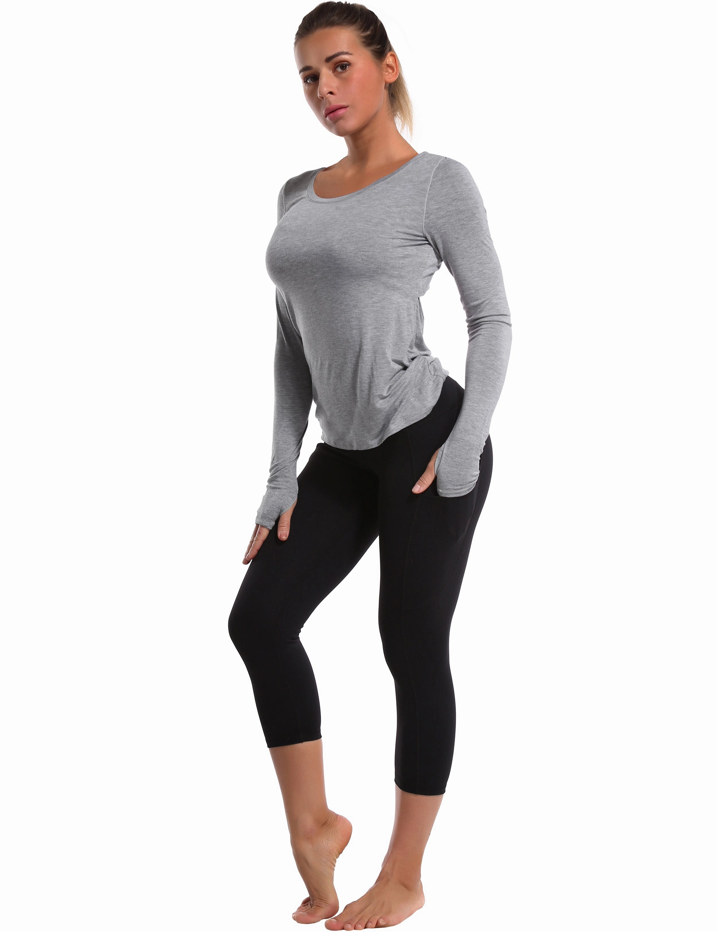 Open Back Long Sleeve Tops heathergray_Golf