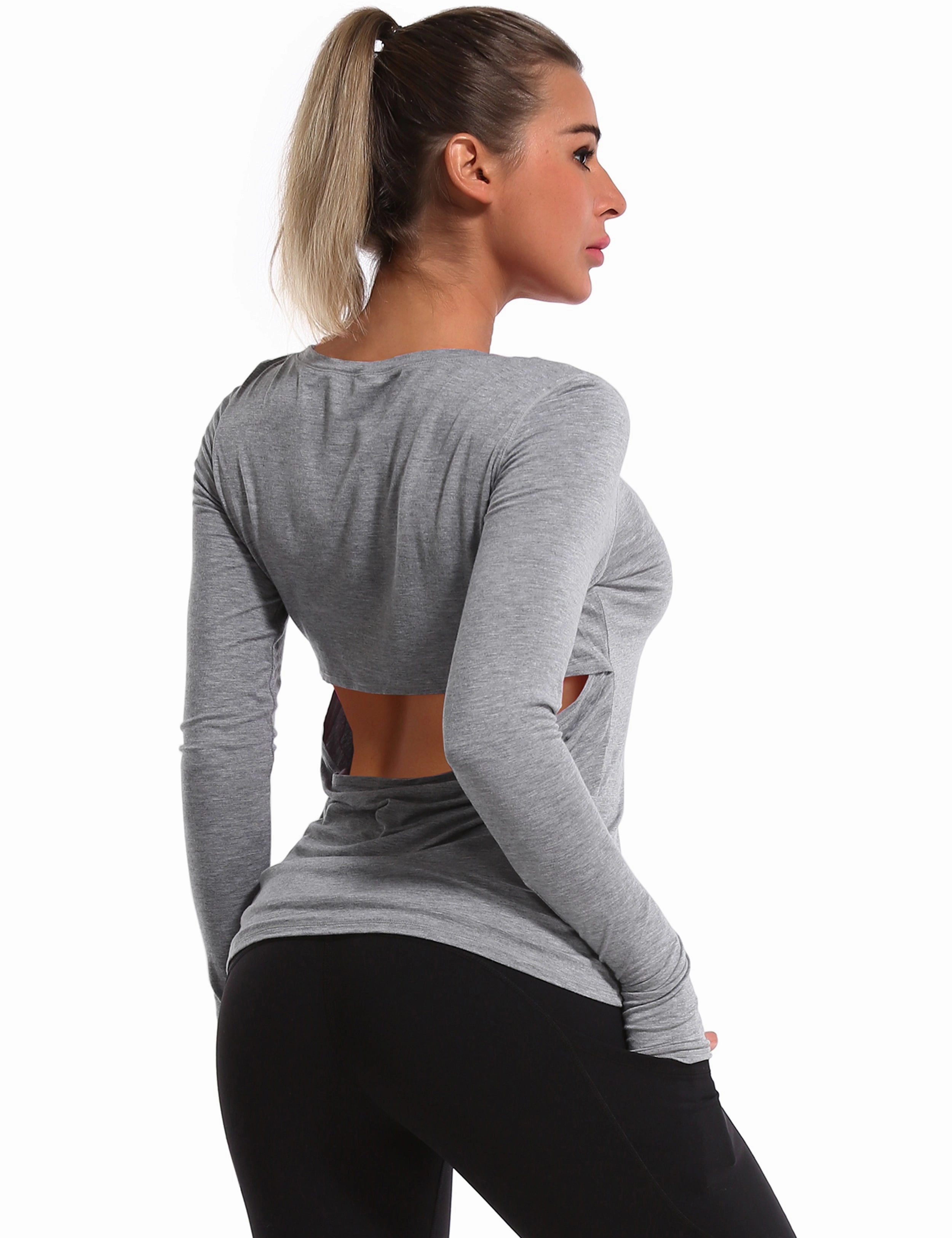 Open Back Long Sleeve Tops heathergray_Golf