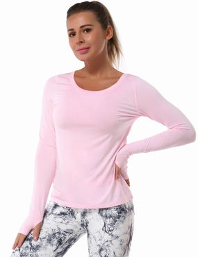 Open Back Long Sleeve Tops lightpink_Golf