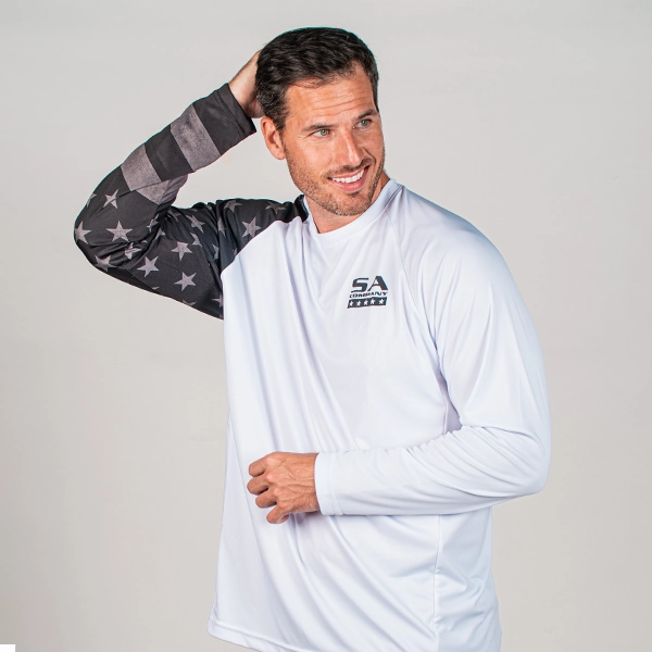 Performance Long Sleeve Shirt | White | Blackout American Flag