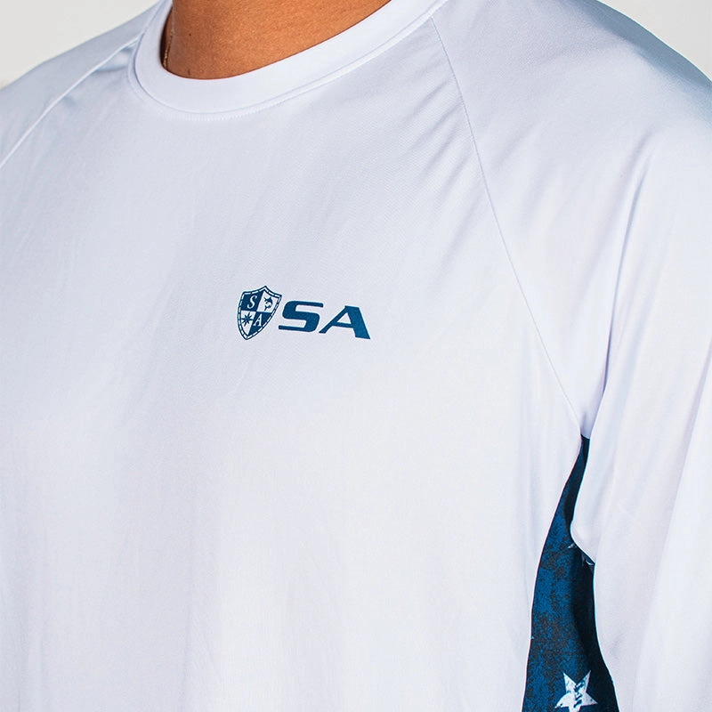 Performance Long Sleeve Shirt | White | Sides American Flag | Game On