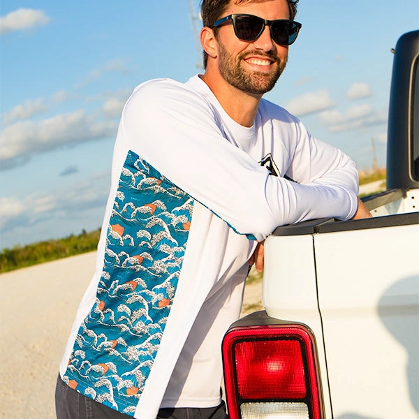 Performance Long Sleeve Shirt | White | Wave Fade