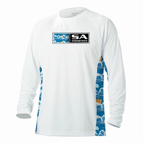 Performance Long Sleeve Shirt | White | Wave Fade