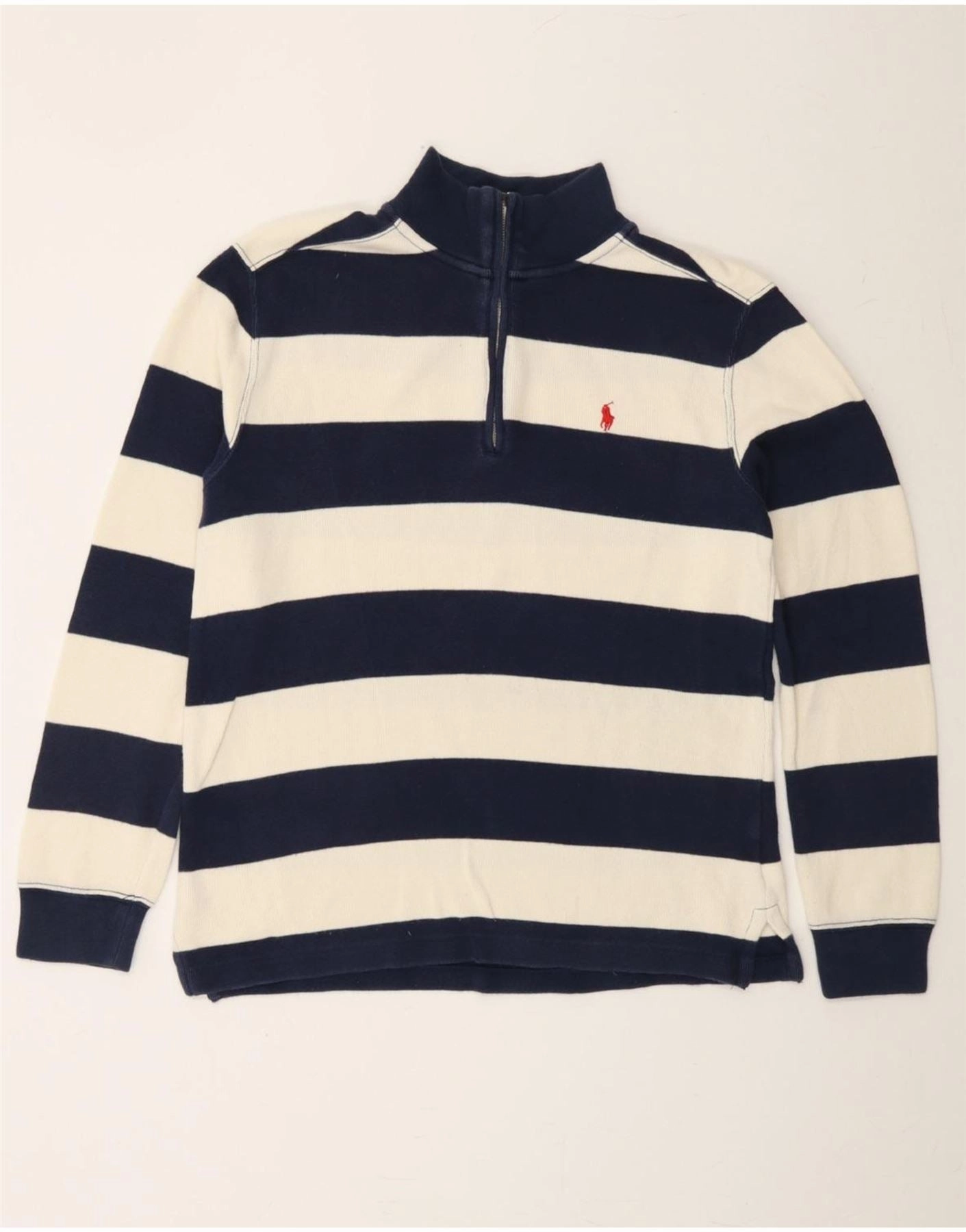 POLO RALPH LAUREN Boys Zip Neck Jumper Sweater 14-15 Years Large Navy Blue