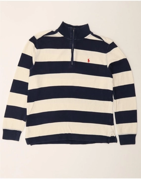 POLO RALPH LAUREN Boys Zip Neck Jumper Sweater 14-15 Years Large Navy Blue
