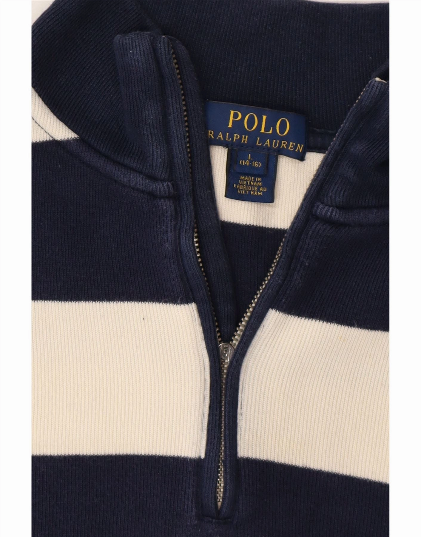 POLO RALPH LAUREN Boys Zip Neck Jumper Sweater 14-15 Years Large Navy Blue