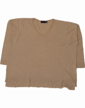 POLO RALPH LAUREN Womens Oversized V-Neck Jumper Sweater UK 10 Small Beige