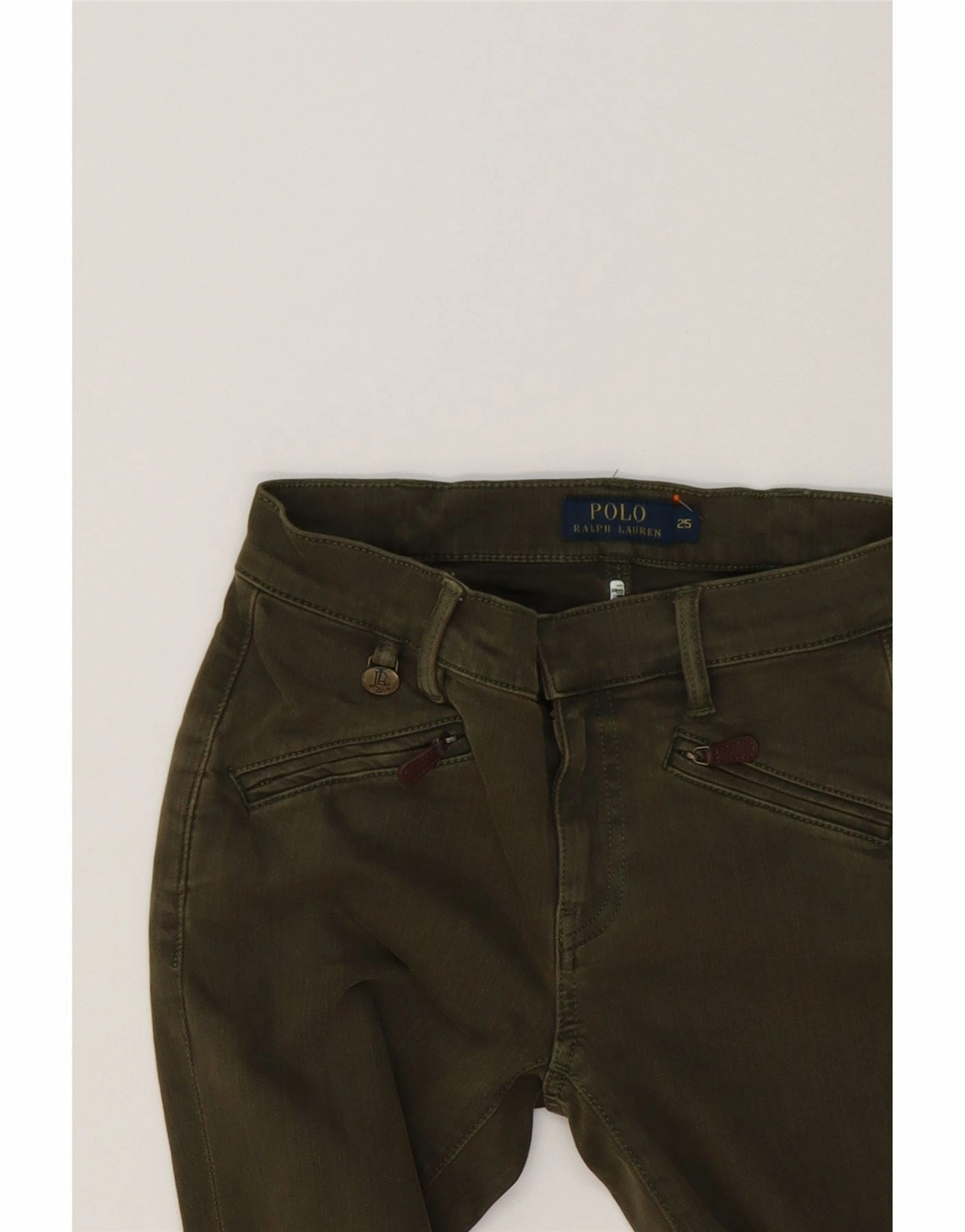 POLO RALPH LAUREN Womens Skinny Casual Trousers W25 L29 Green Cotton