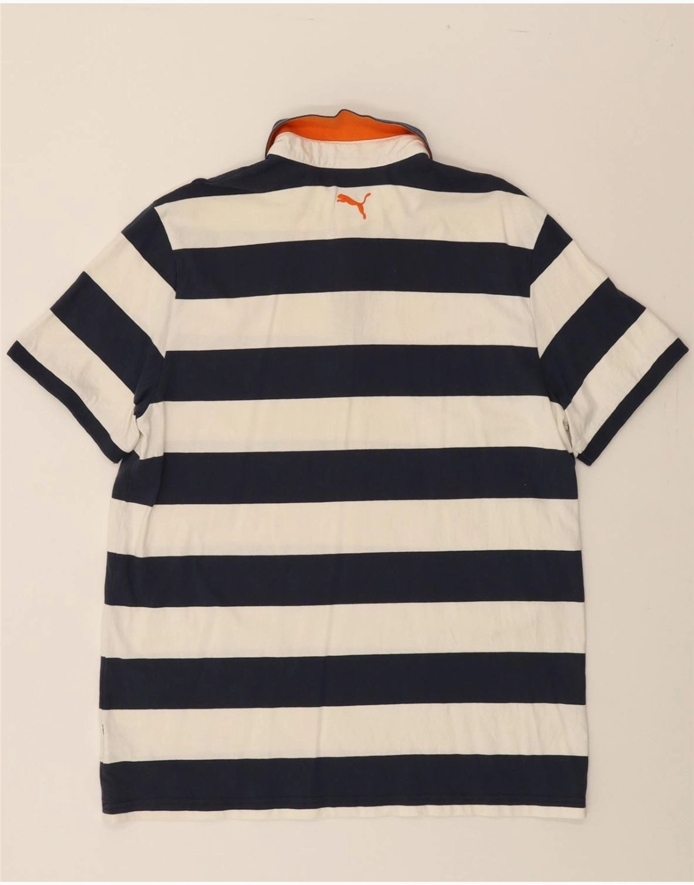 PUMA Mens Polo Shirt XL Navy Blue Striped Cotton