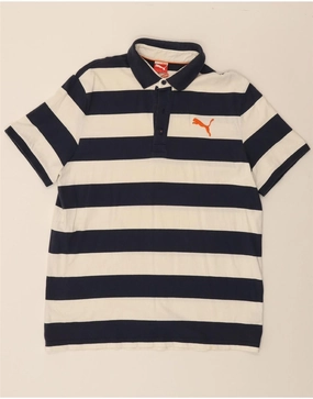 PUMA Mens Polo Shirt XL Navy Blue Striped Cotton