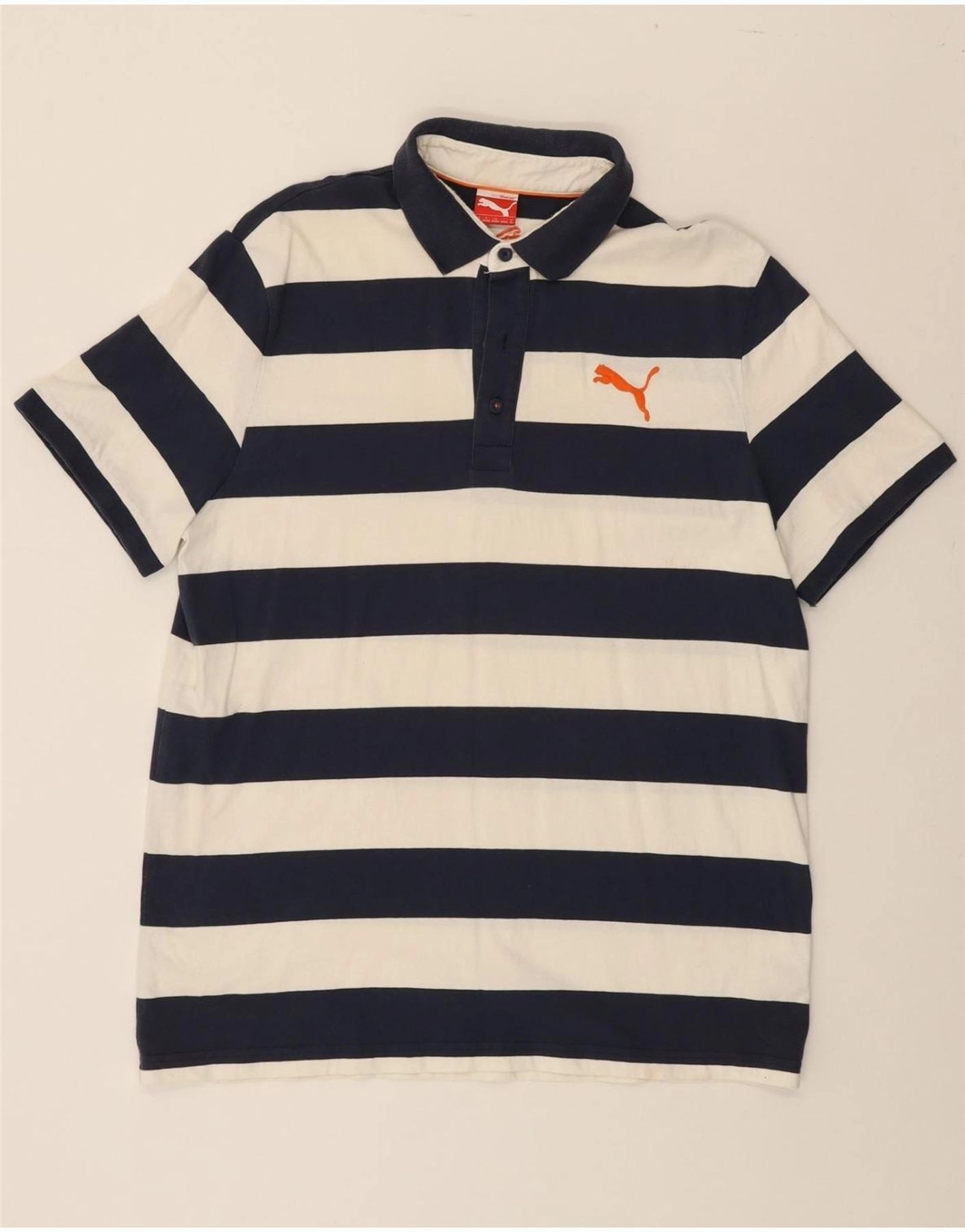 PUMA Mens Polo Shirt XL Navy Blue Striped Cotton
